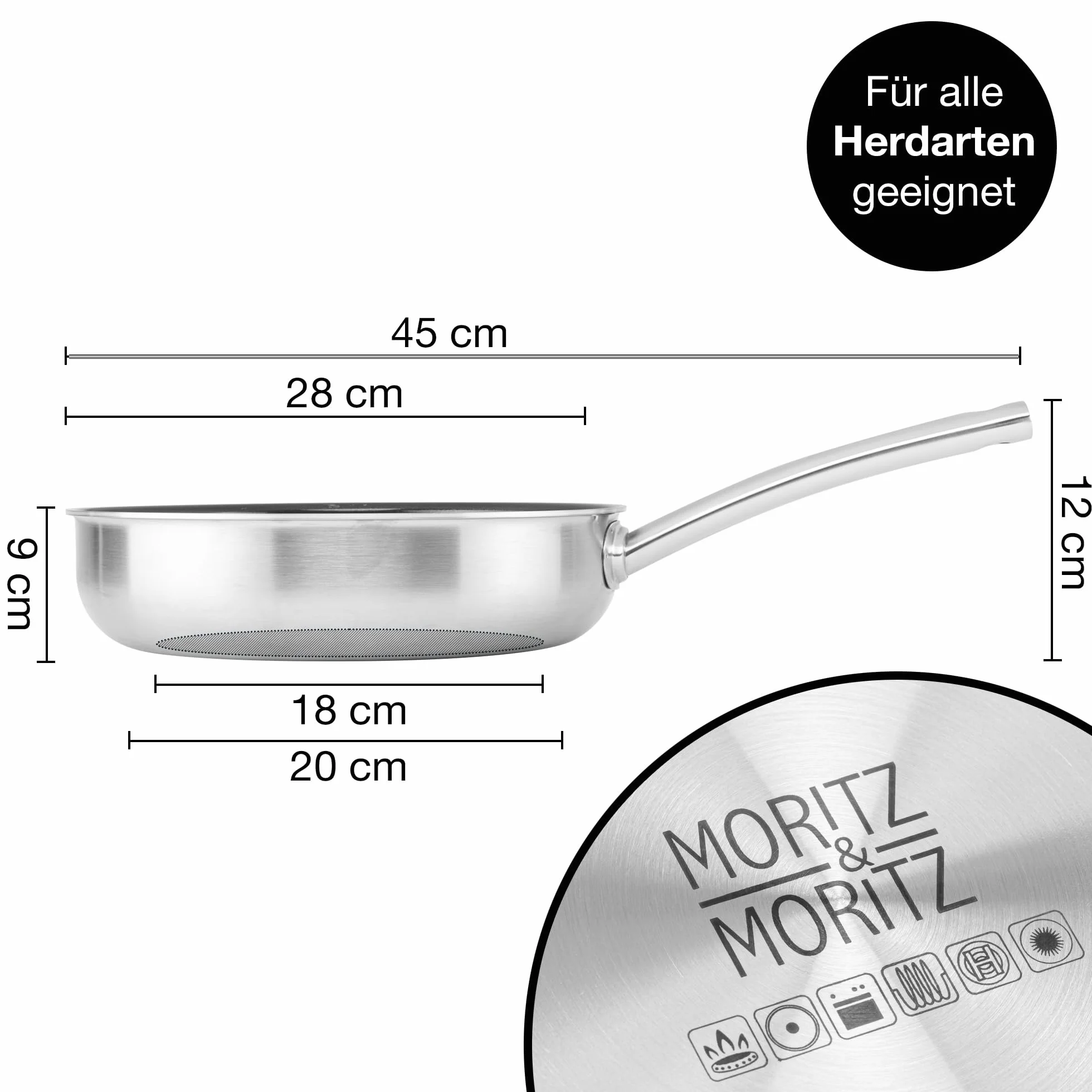 Moritz & Moritz Patelnia 28 cm do kuchenek indukcyjnych z komórkową strukturą z ceramicznym powłokiem - do wszystkich rodzajów kuchenek - Patelnia antyprzywarcza do kuchenek indukcyjnych do gotowania