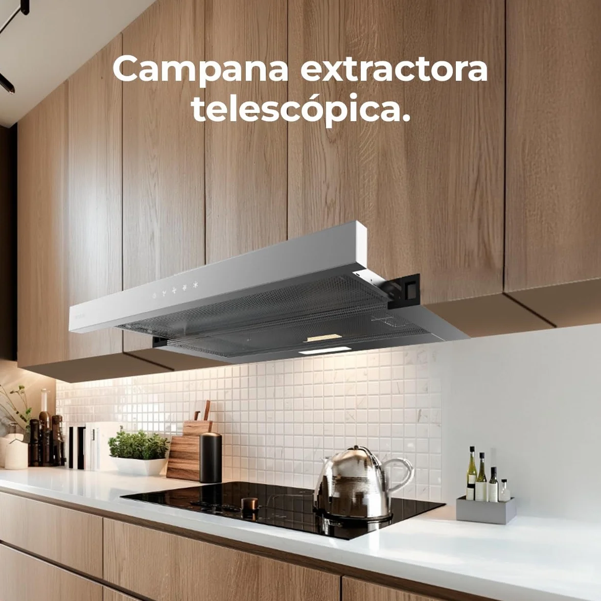 Cecotec Okap teleskopowy 60 cm Bolero Flux TLT 604000 Inox A+++. Przyssawka 415 m3/h, silnik DC, 3 stopnie prędkości, sterowanie dotykowe, wykończenie ze stali nierdzewnej, światło LED, filtry
