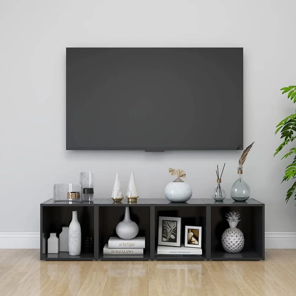 Szafki pod telewizor zestaw 2 szt., szare, 37 x 35 x 37 cm, materiał drewnopochodny, nowoczesny stojak pod telewizor do salonu, wszechstronne konsole multimedialne, stabilna półka do centrum