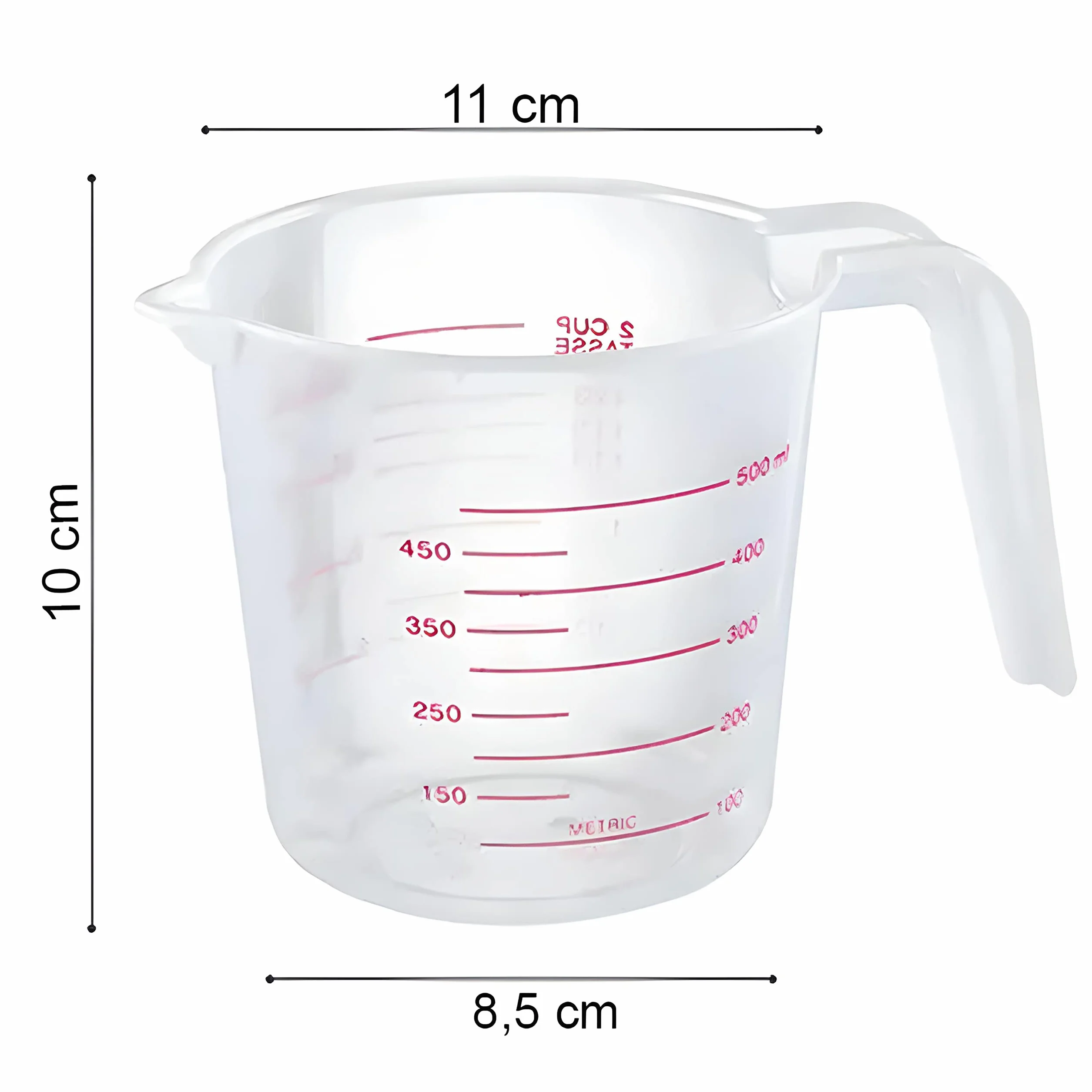 Rotto Kubek z miarką 0,5 l | odporny na stłuczenia, nadaje się do mycia w zmywarce, przezroczysty, czerwona skala, tworzywo sztuczne, do kuchni, gospodarstwa domowego, warsztatu i laboratorium