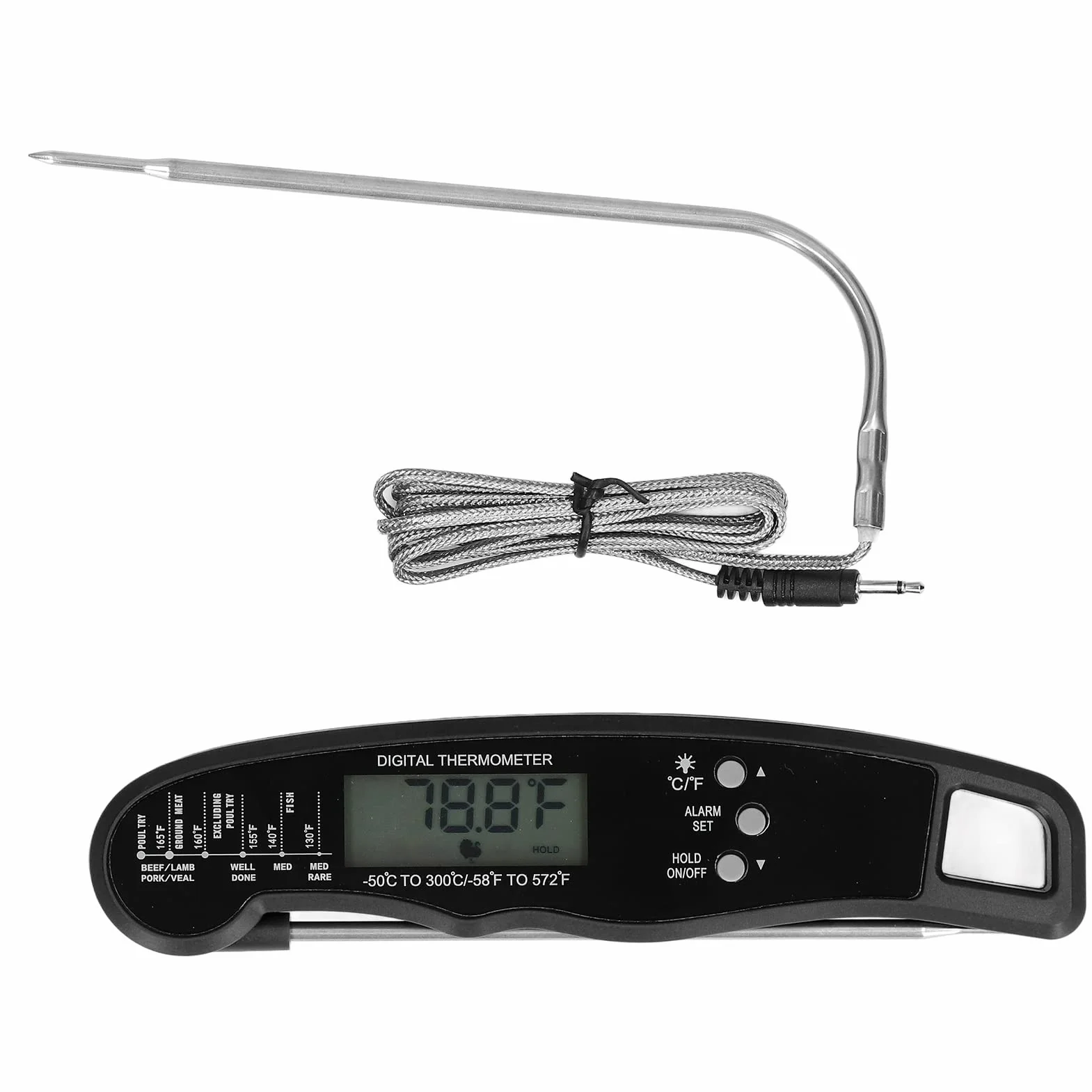 Termometr Spożywczy z podwójną sondą, Przenośny Termometr Cyfrowy LCD Termometr do Gotowania, Termometry Mięsne Zasilane Bateryjnie Termometr Kuchenny do Grillowania (Czarny)