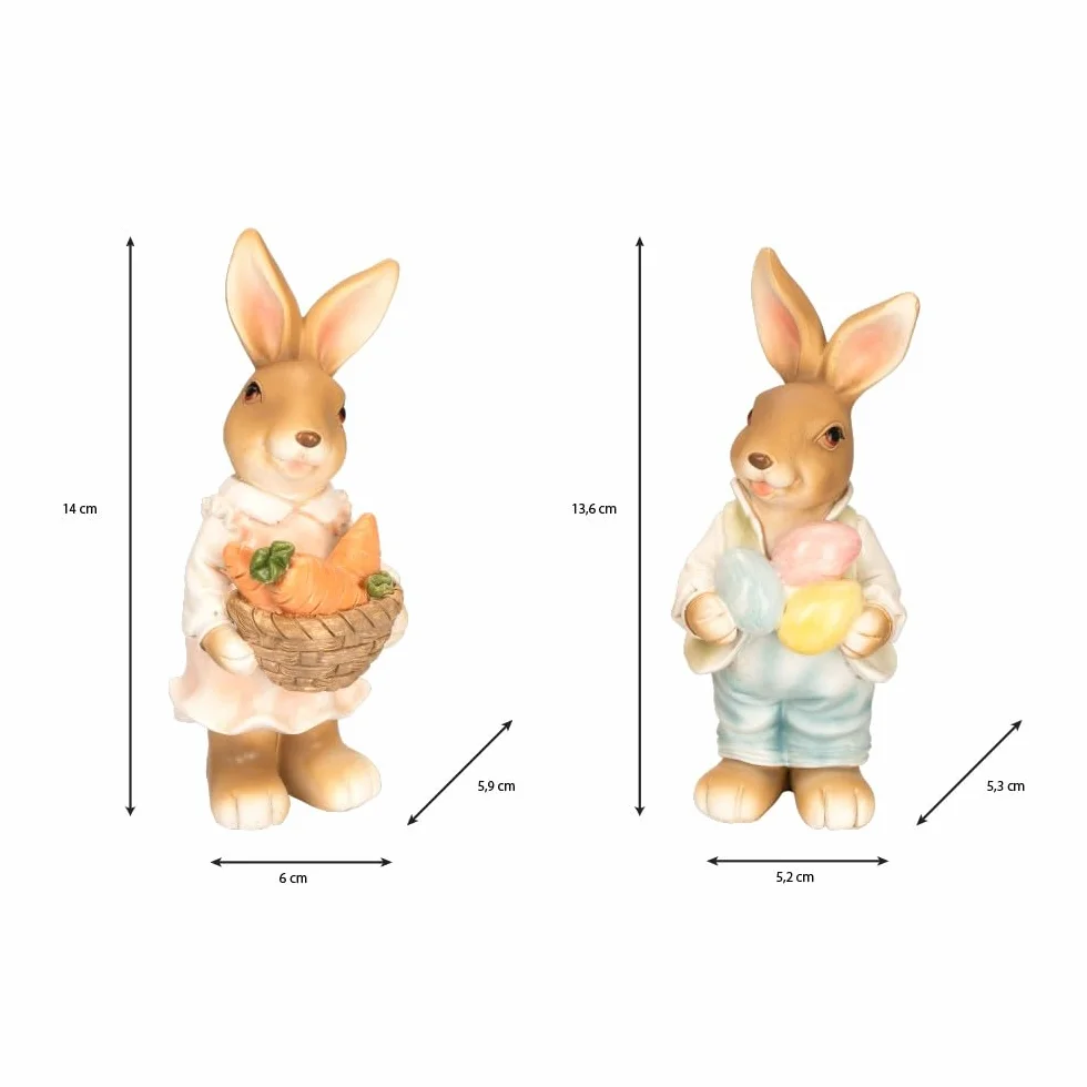 Ideen mit Herz Dekoracyjne figurki para zajączków z marchewką i jajkami wielkanocnymi 14 cm