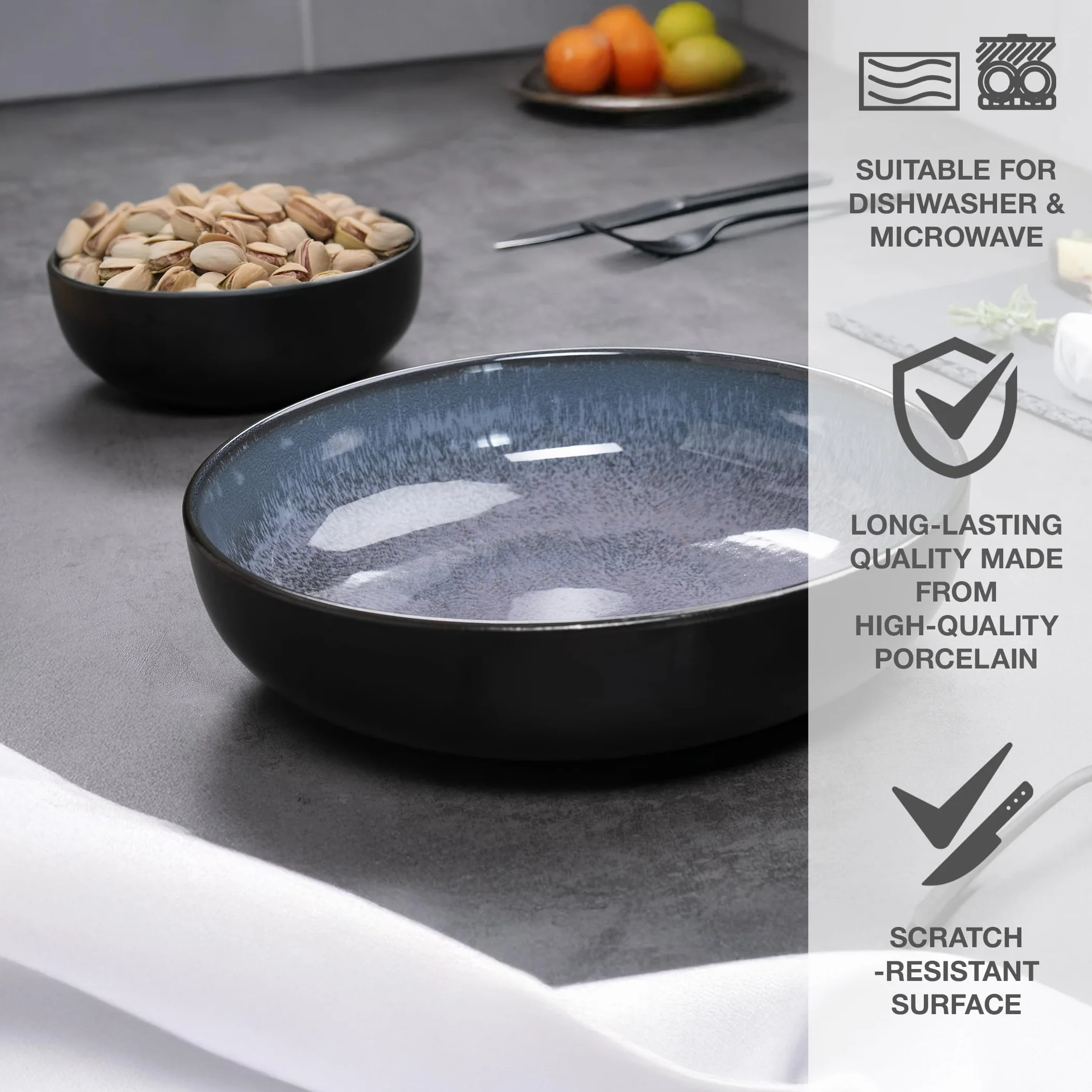 Moritz & Moritz VIDA zestaw misek do serwowania w kolorze niebieskim – 2 x duże miski z wysokiej jakości porcelany, nowoczesne i ponadczasowe, nadają się do kuchenki mikrofalowej i mycia w zmywarce