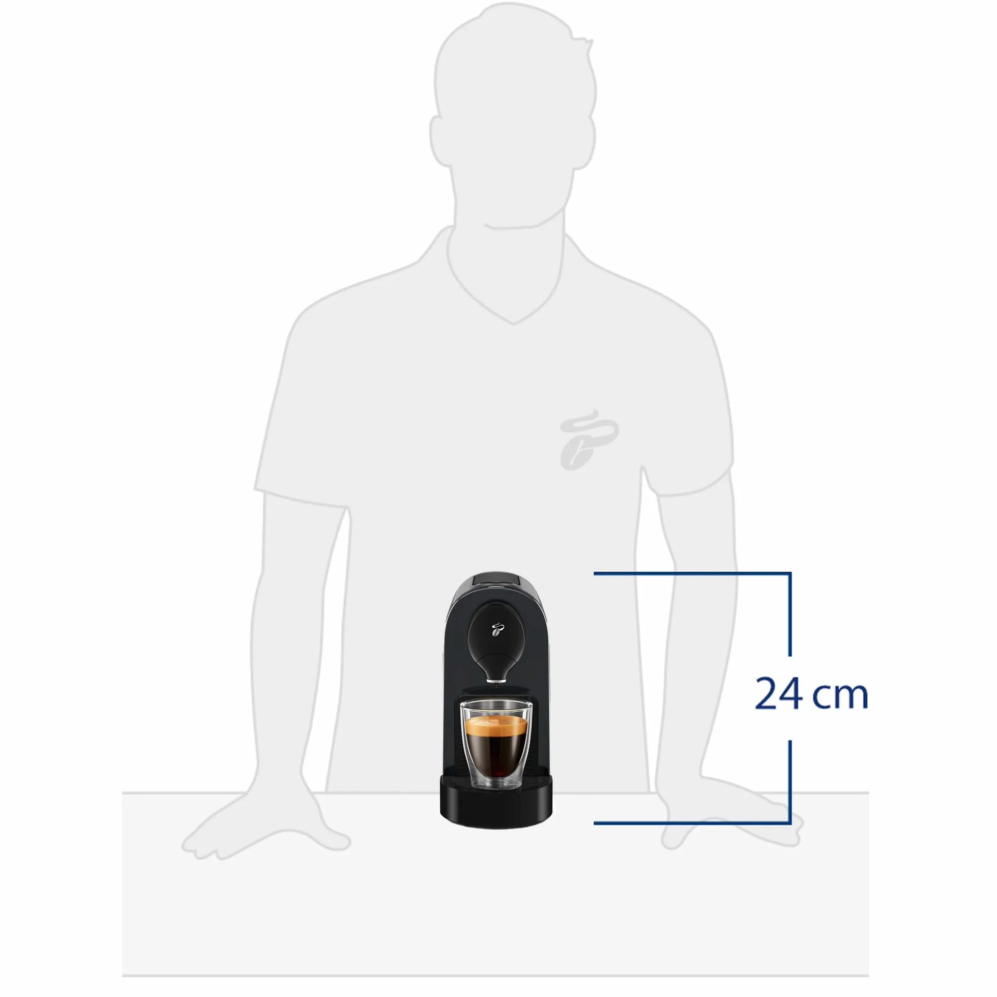 Tchibo Cafissimo "Pure plus" ekspres do kawy na kapsułki do Caffè Crema, espresso i kawy | 0,8 l | 1250 W | 11,9 x 33,7 x 24 cm | czarny