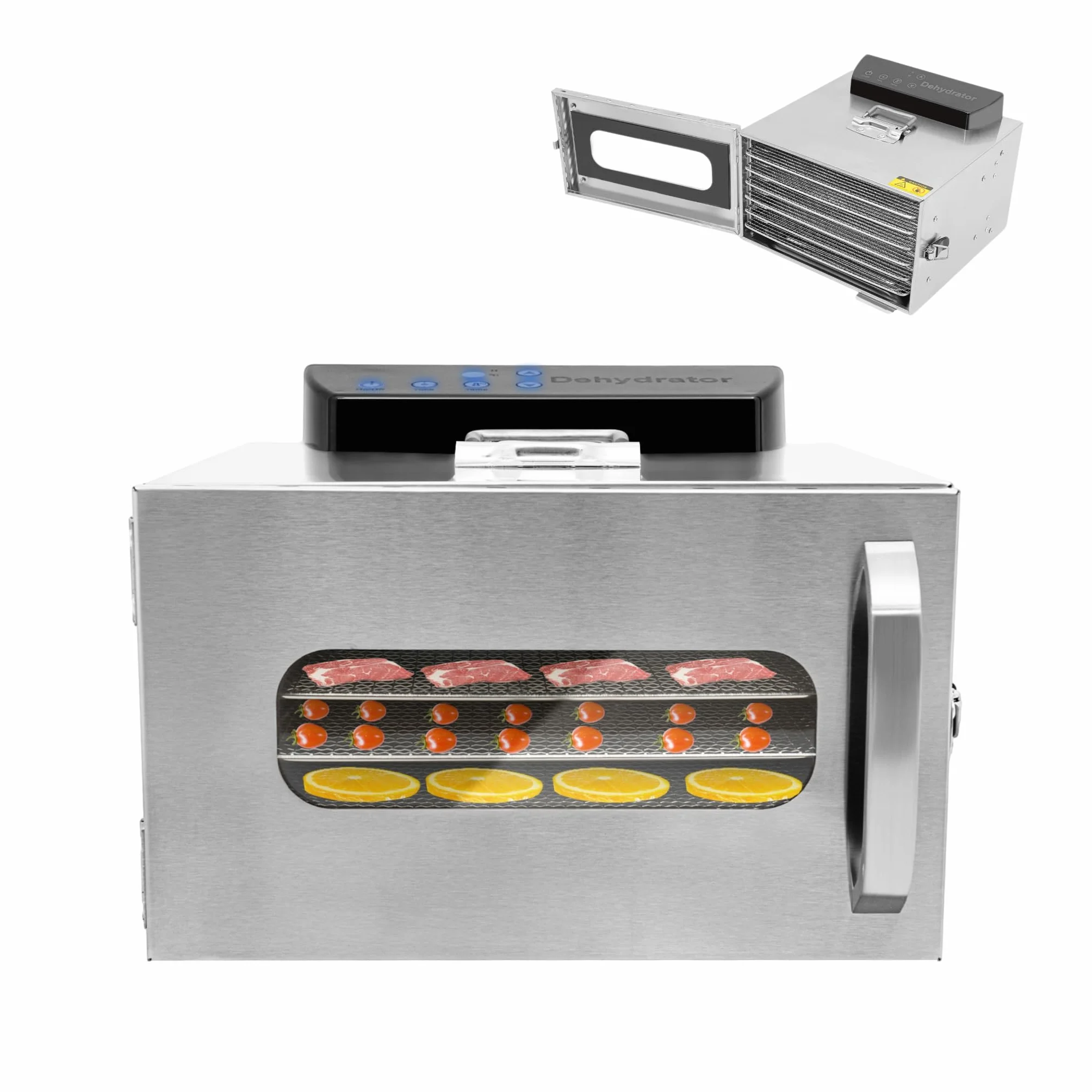 Suszarka ze stali nierdzewnej, 6-poziomowa suszarka do pomidorów, 400 W, regulator temperatury 30-90°C, funkcja timera 24 h, zamrażanie suszarki do owoców, mięsa, owoców, warzyw