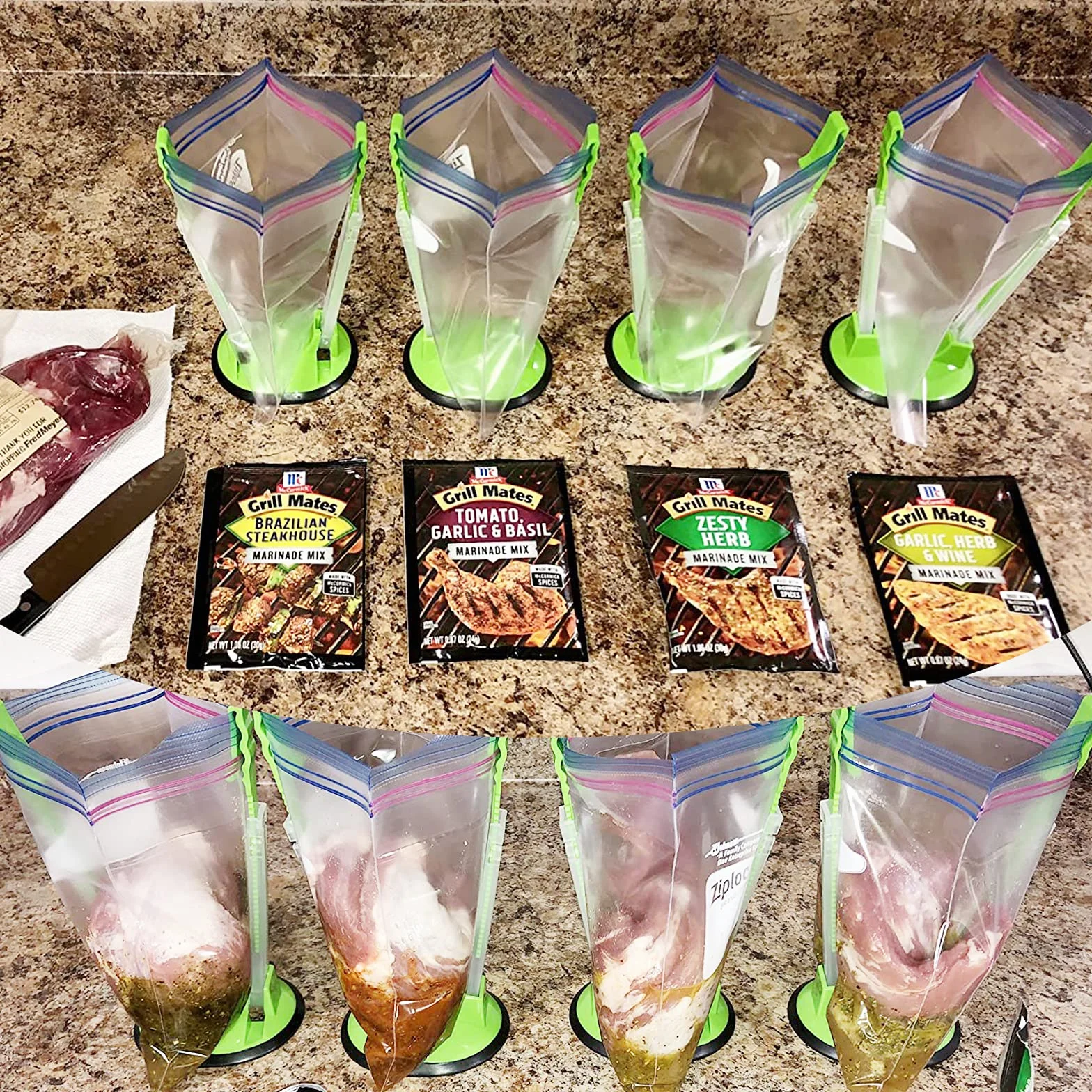 Stojak z uchwytem na torebkę Ziplock regulowany do plastikowych torebek do zamrażarki/wolne ręce Baggy Rack galonowy stojak z uchwytem na torebkę, 6 paczek/6 sztuk