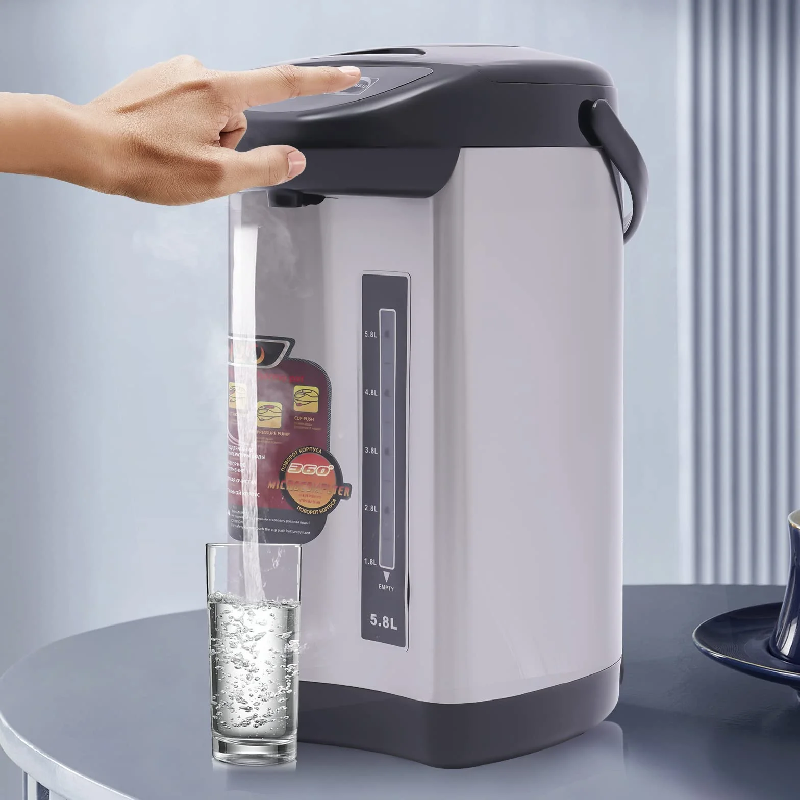 Dozownik gorącej wody ze stali nierdzewnej, 4 l, elektryczny Thermopot, podwójne ścianki, funkcja utrzymania ciepła, czajnik elektryczny do domu, szkoły, biura (czarny)
