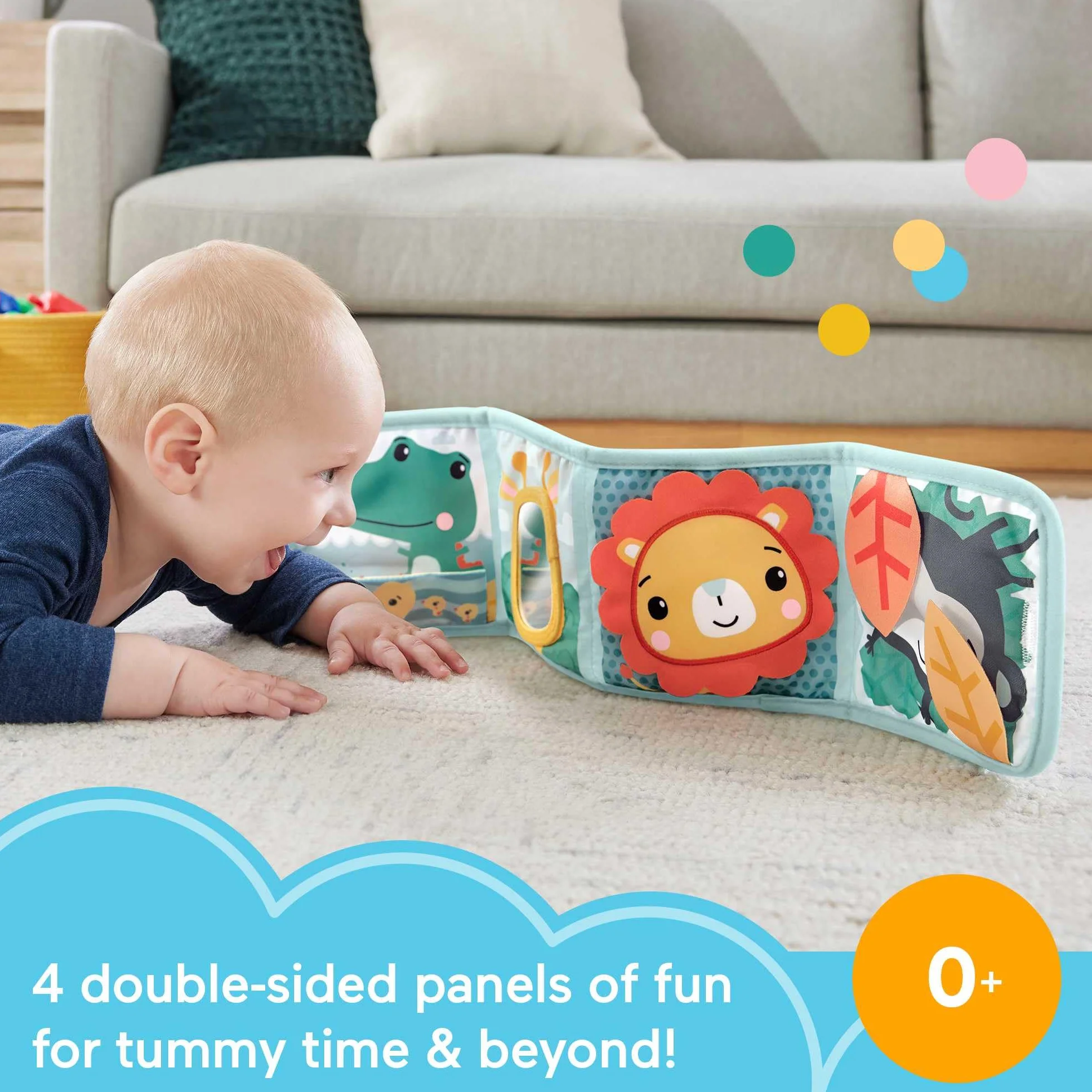 Fisher-Price Aktywizujący Panel sensoryczny Książeczka do zabawy na brzuszku i przenoszenia, dla dzieci od narodzin, HML63
