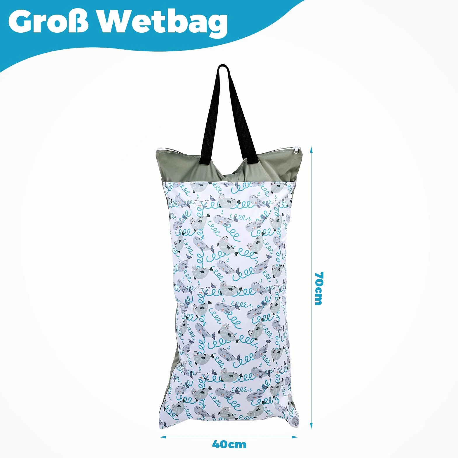 Pilipane Wetbag duża wodoszczelna kieszeń na mokro z podwójnym zamkiem błyskawicznym, do przechowywania suchych i mokrych ubrań, torba na pieluchy, torba na pieluchy w podróży, niebieski, Casualowa