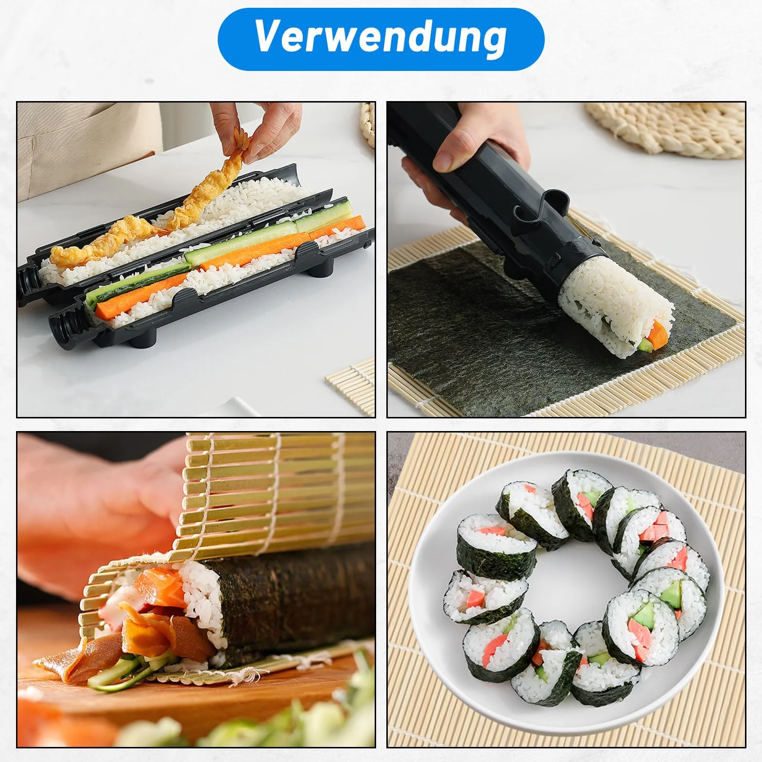 Zestaw do sushi z matą bambusową, forma, 2 szt., szare