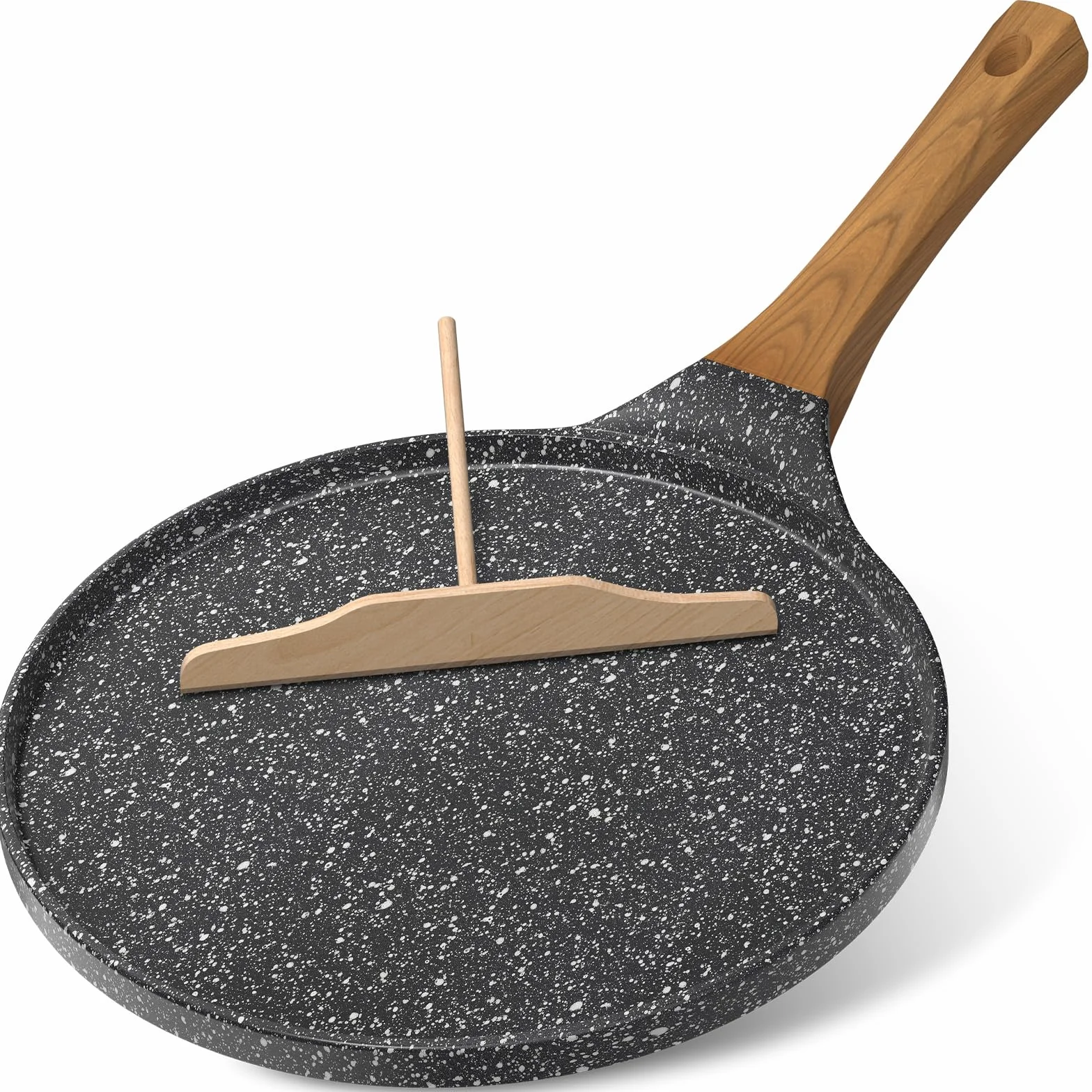 YASHE Nieprzywierająca patelnia do naleśników 26 cm, kompatybilna z indukcją, z drewnianą szpatułką, łatwa do czyszczenia, idealna do naleśników, naleśników i omletów