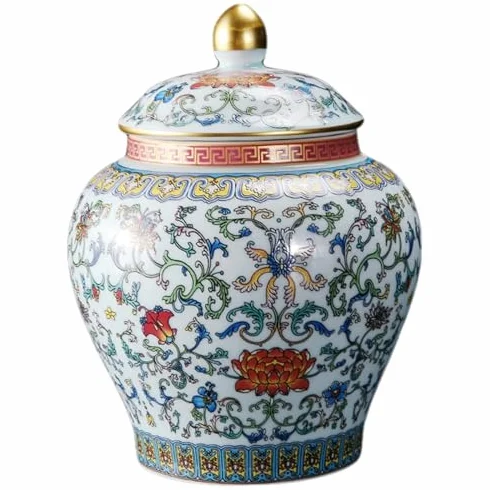 Chinoiserie niebieski słoik imbirowy - porcelanowy dekoracyjny słoik do przechowywania z pokrywką na herbatę suszone owoce płatki śniadaniowe - elegancki niebieski jezioro ceramiczny akcent do