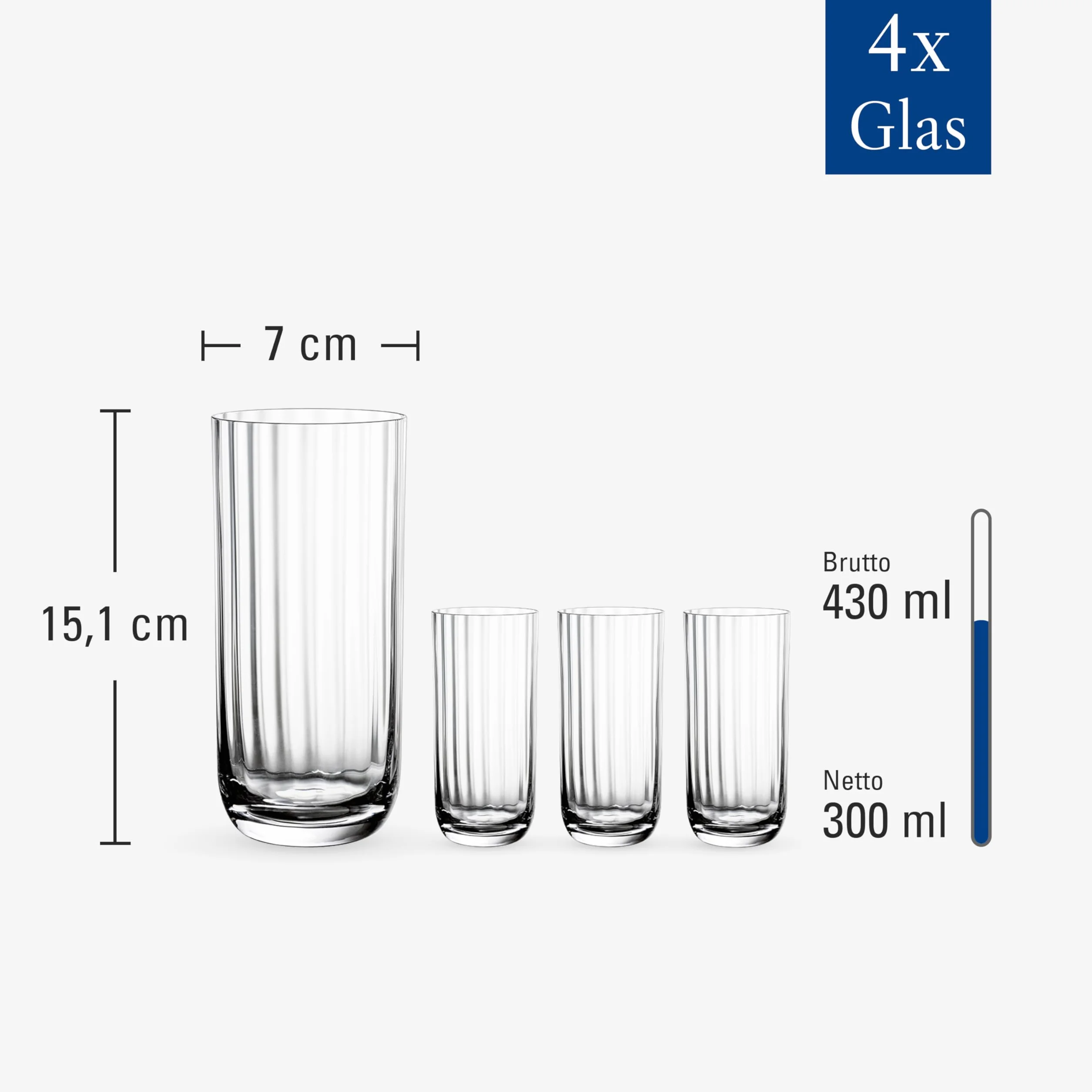Villeroy & Boch - Rose Garden Szklanki do długich napojów, zestaw 4 sztuk, 300 ml, szkło kryształowe
