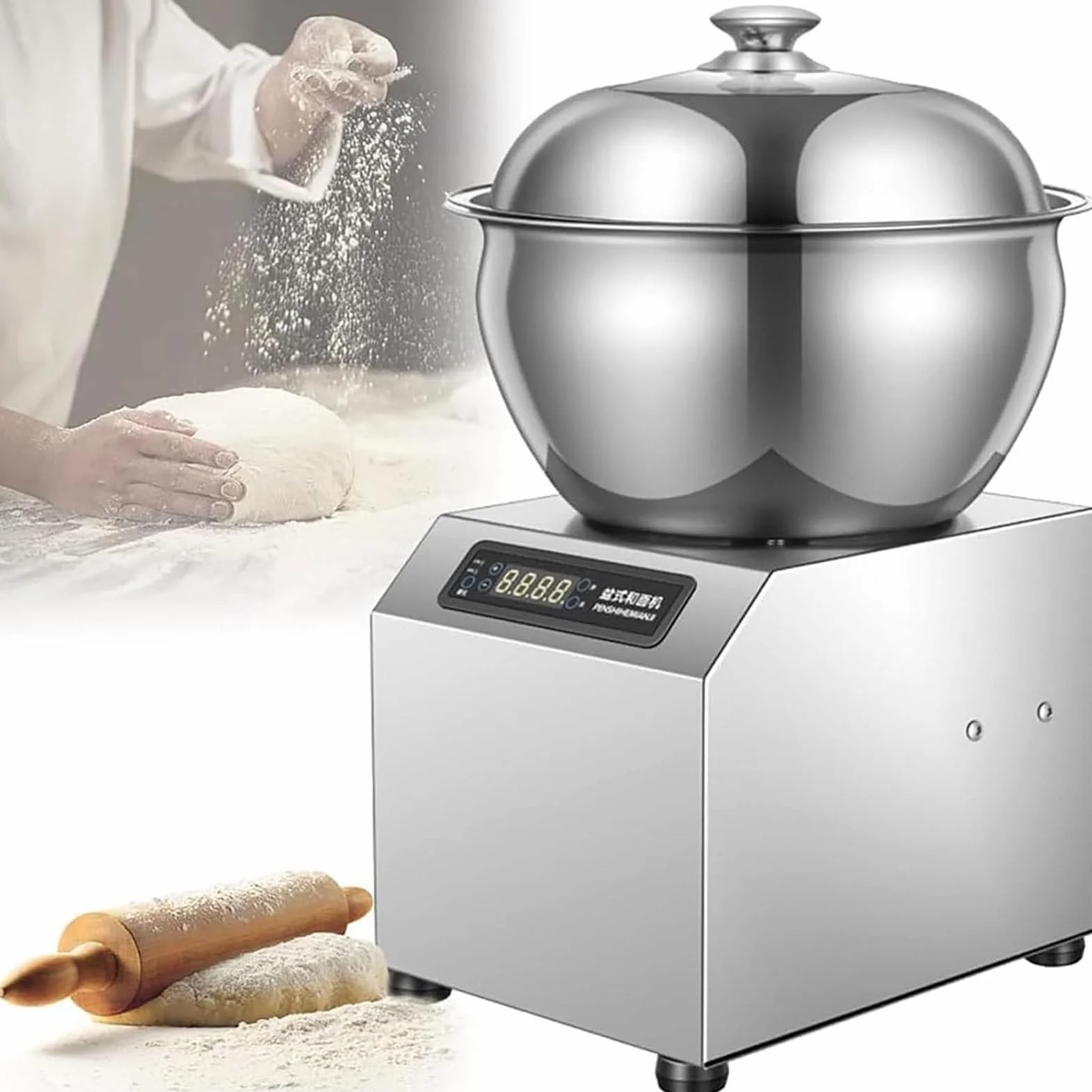 Spiralna miesiarka do ciasta 2200 W, silnik 1400 obr./min 5kg/11lbs | Elektryczna miesiarka spiralna z podwójnym ruchem obrotowym, misą ze stali nierdzewnej, timerem i pokrywą – do pizzy