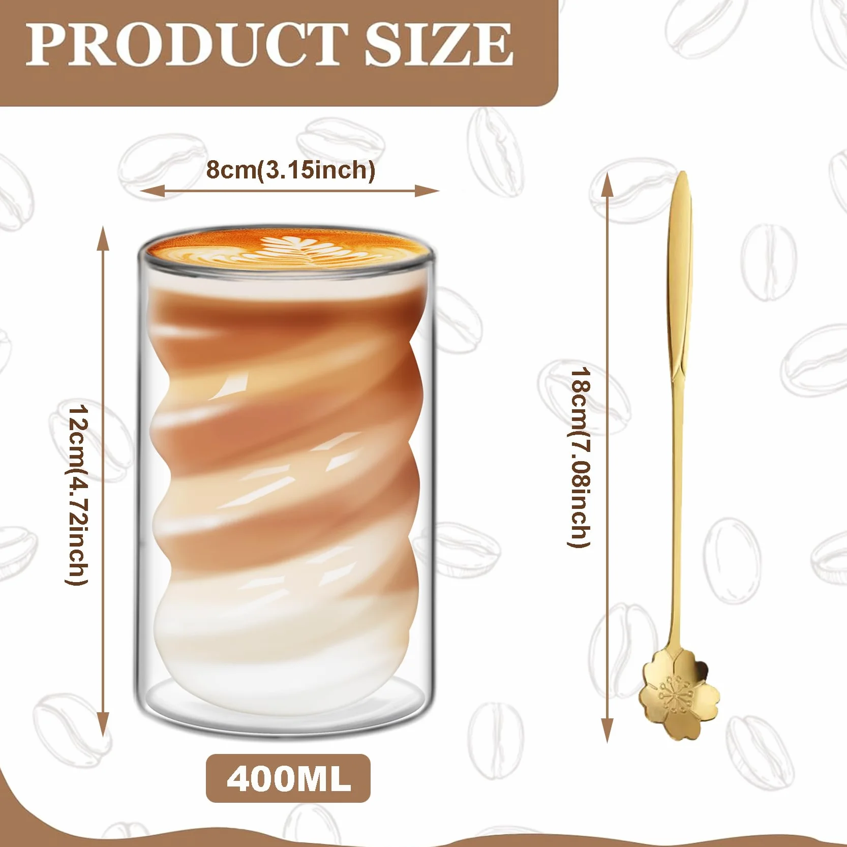 Zestaw 4 filiżanek do kawy 400 ml dwuwarstwowe ze szkła borokrzemowego z łyżkami