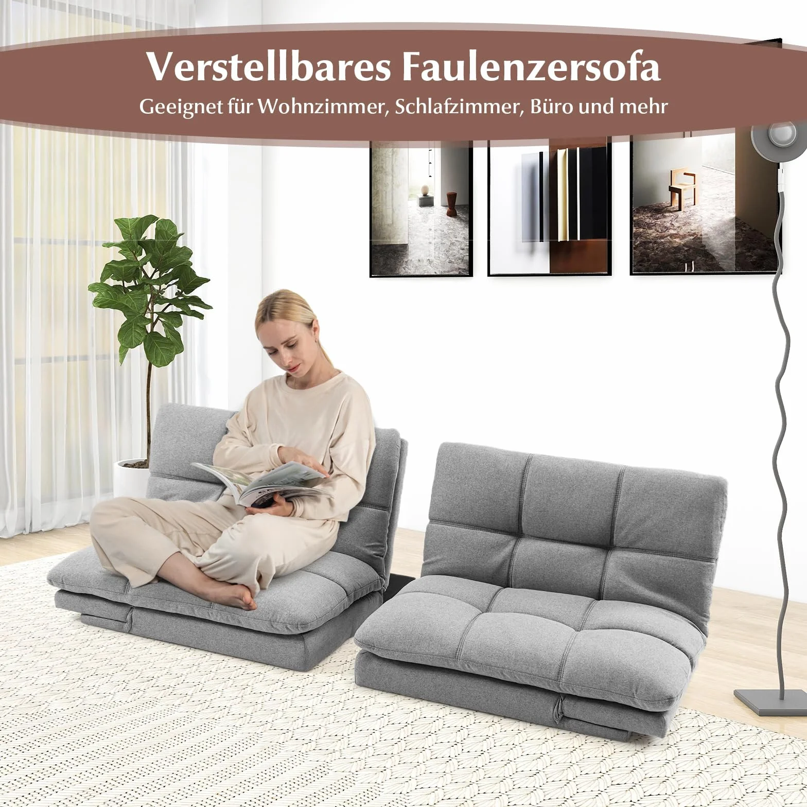 GOPLUS Kanapa z funkcją spania, sofa rozkładana z funkcją spania, 2-osobowa sofa z regulowanymi podłokietnikami, oparcie odchylane 105°/145°/180°, powierzchnia leżenia 182 x 106,5 cm, łóżko-sofa do