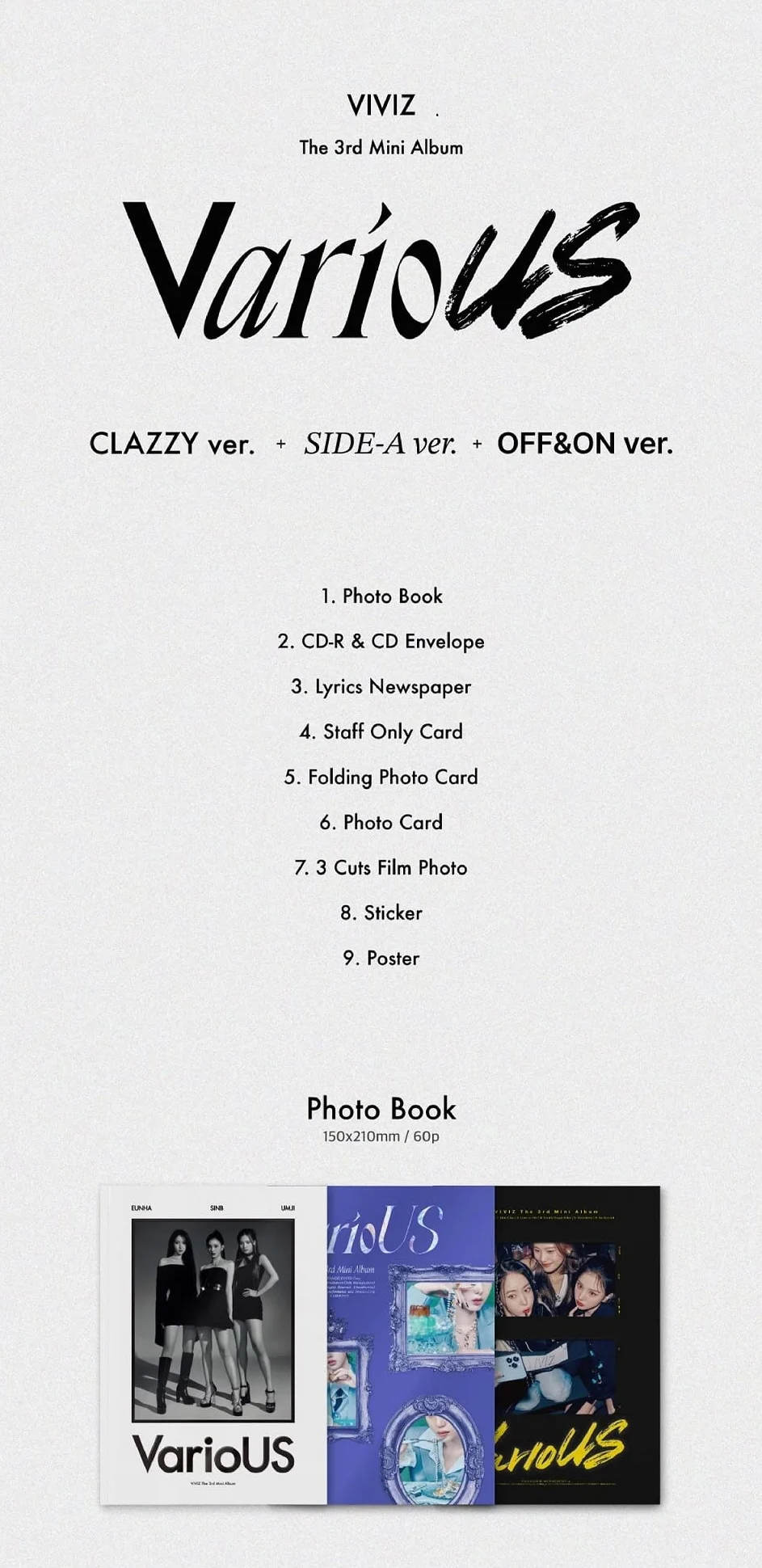 VIVIZ – Różne [fotoksiążka] 3. mini album + składany plakat (zestaw 3 wersji, 3 składane plakaty)