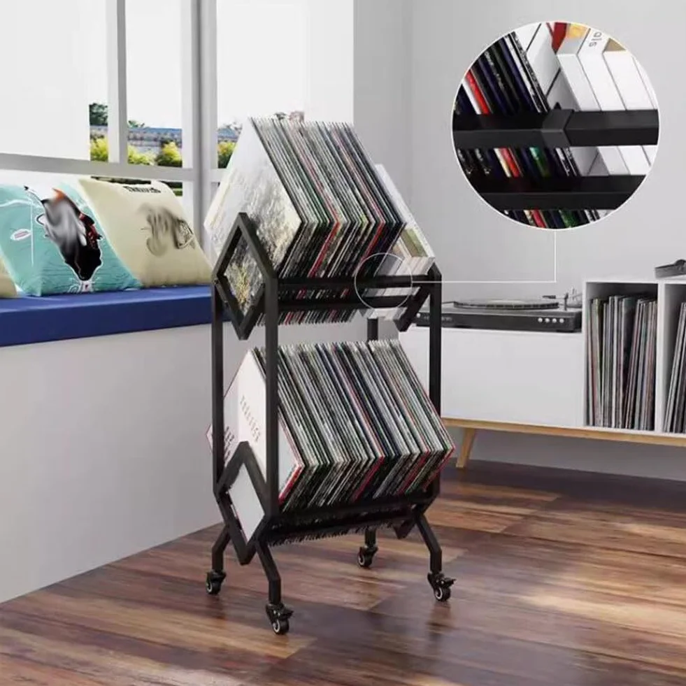 Stojak na czasopisma, 2-poziomowy stojak do przechowywania z kółkami – wszechstronny regał na albumy, odtwarzacze muzyczne, wystawy sztuki, gazety i czasopisma - stylowy organizer na czasopisma