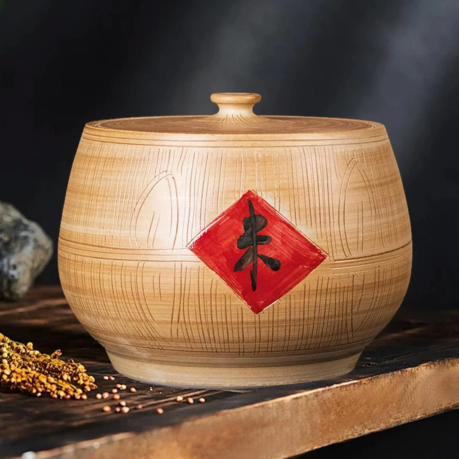 Ceramiczny słoik na ryż z nakrętką uszczelniającą, pojemnik kuchenny do przechowywania żywności, idealny do ryżu, mąki, fasoli, suszonych owoców, płatków owsianych i herbaty