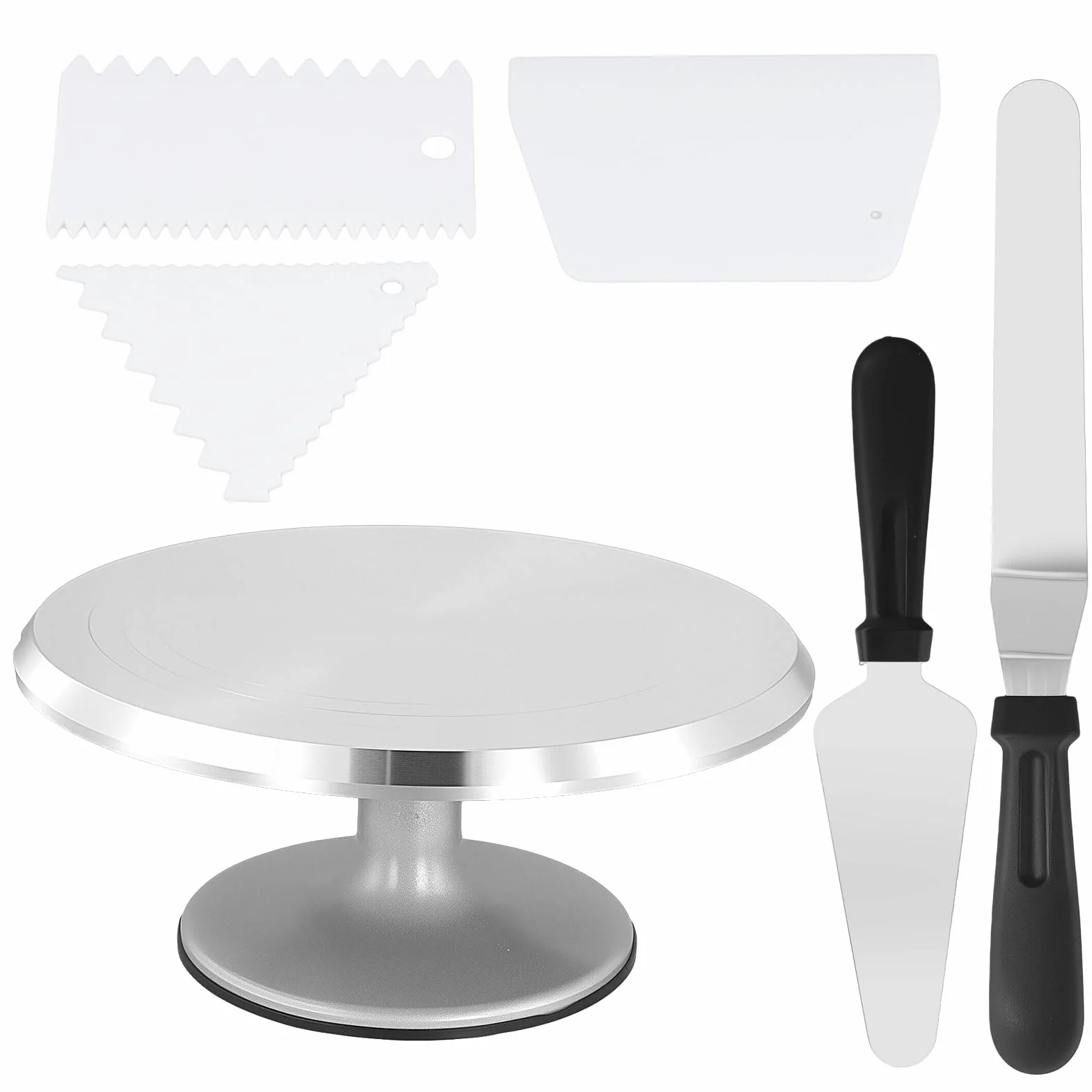 Obrotowa patera na tort ze stopu aluminium, 30,7 cm, z 3 łopatkami do ciasta i 2 nożami do tortów, obrotowa patera na tort, do dekoracji tortów, pieczenia
