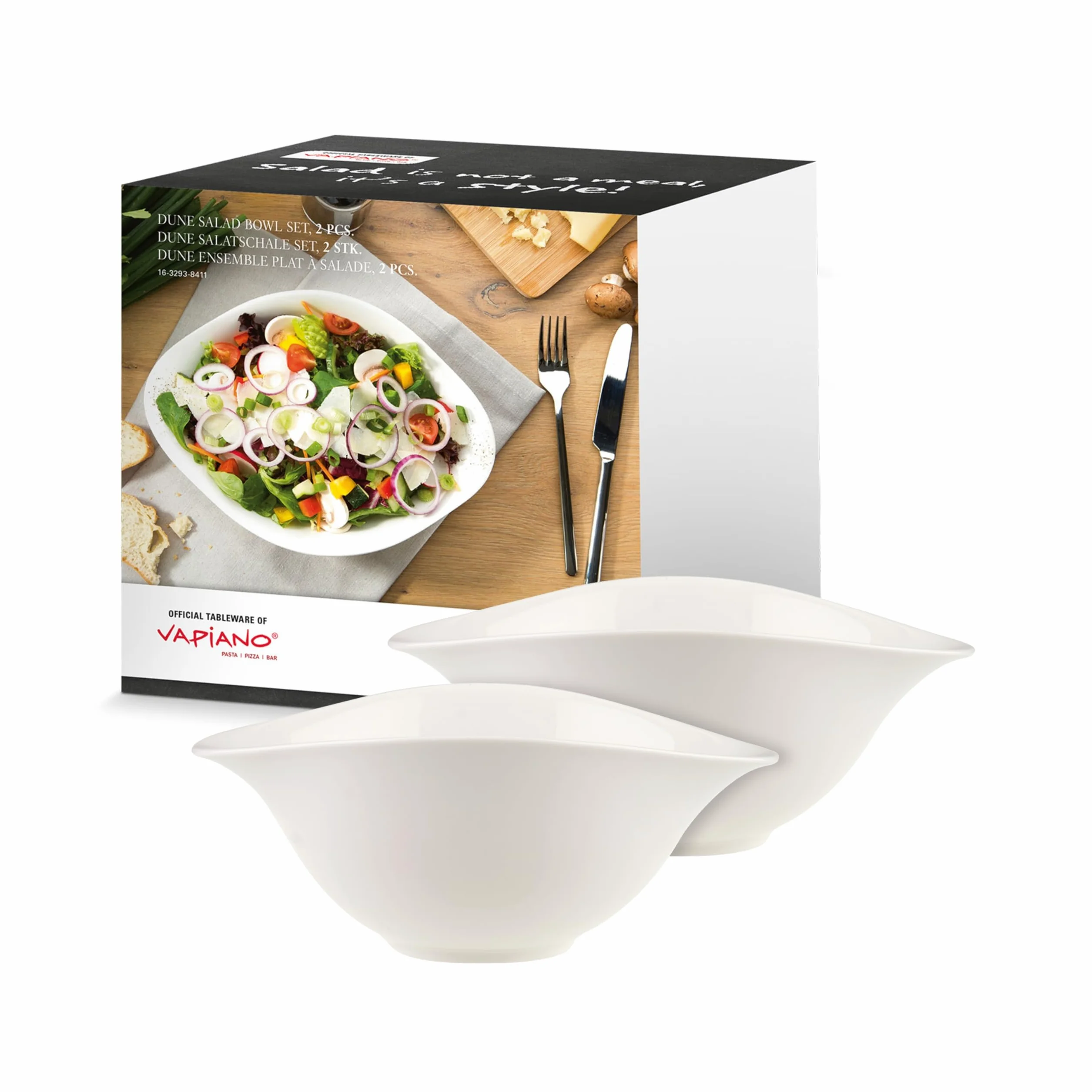 Villeroy & Boch – Vapiano zestaw misek do sałatek, 2-cz. zestaw naczyń, porcelana Premium, można myć w zmywarce, można używać w kuchence mikrofalowej, kolor biały