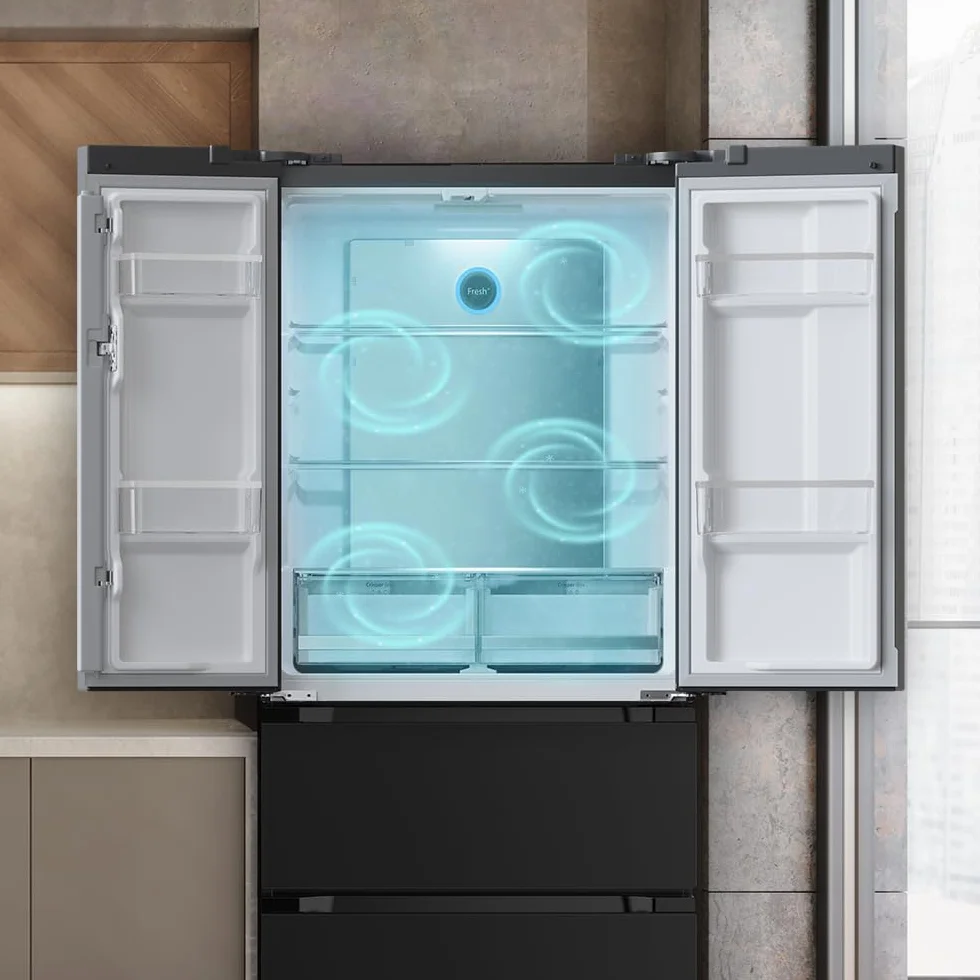 Cecotec Lodówko-zamrażarka do drzwi francuskich Bolero CoolMarket FD 436 Dark E. 436 L, Total No Frost, Multi Airflow y inverter para ahorro energético.