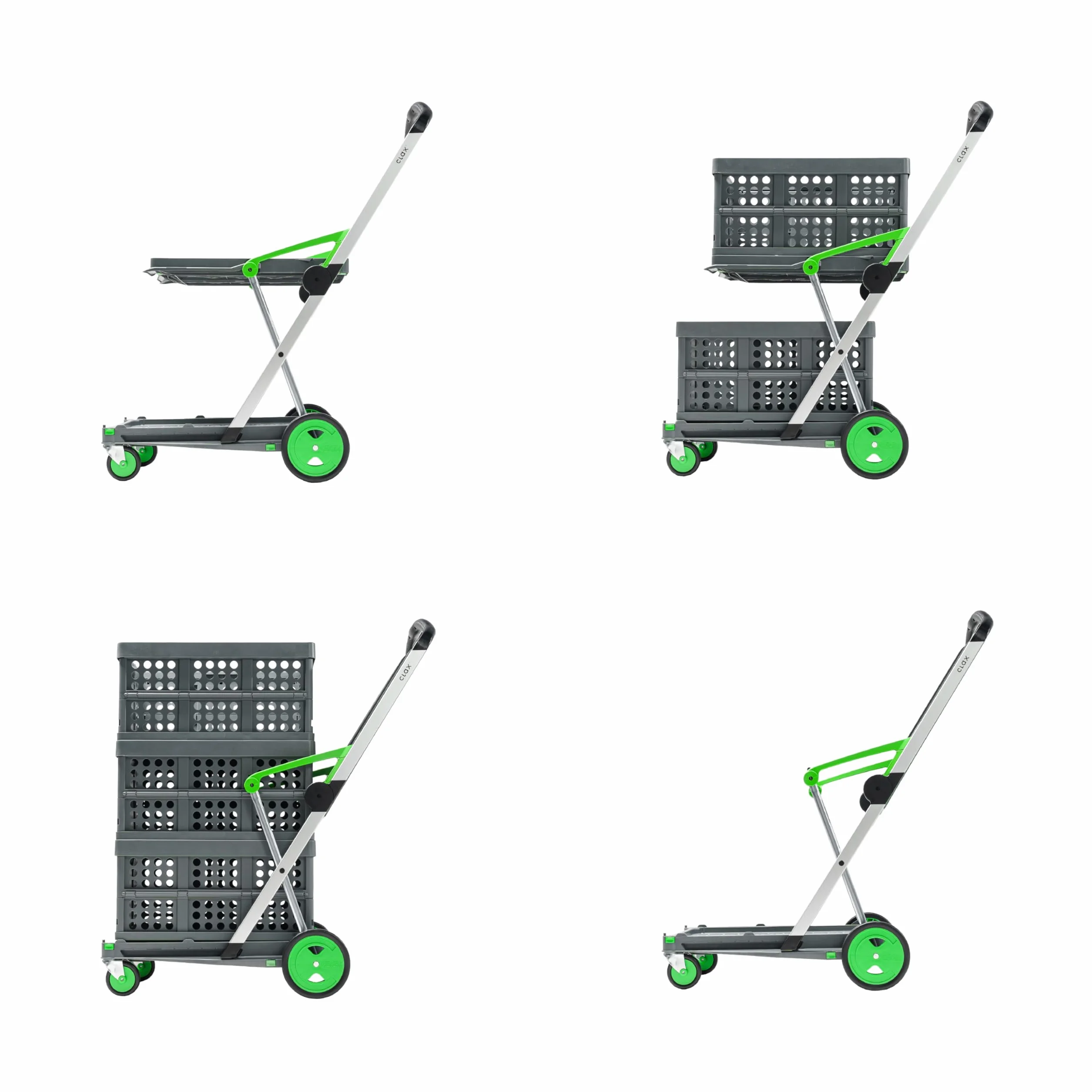 CLAX® Innowacyjny wózek na zakupy | Wózek do przechowywania | z 2 aluminiowymi składanymi pudełkami szary