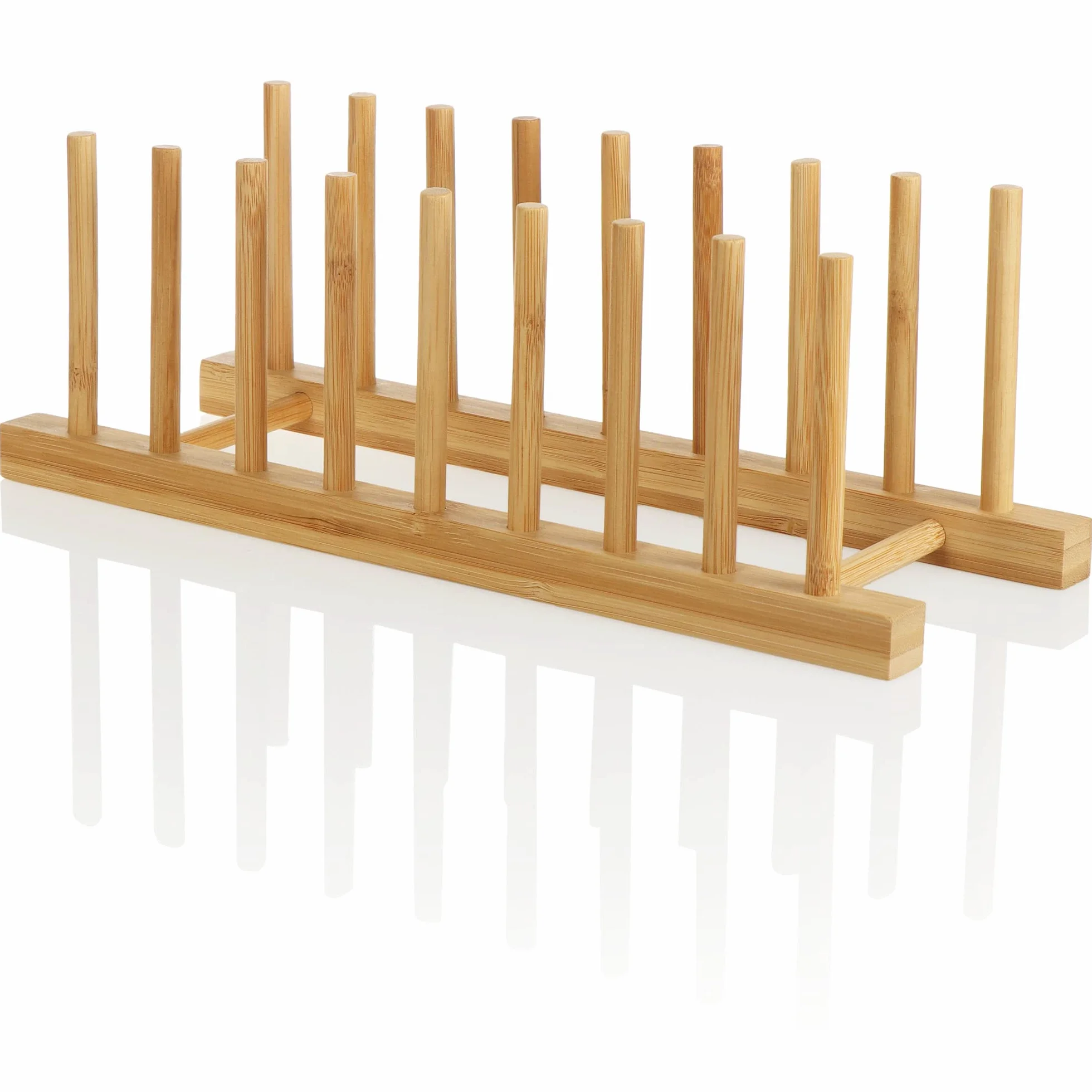 COM-FOUR® Bambusowy Stojak na Naczynia - Nowoczesny Organizer do Kuchni - Solidny Uchwyt na Talerze i Pokrywy (1 Sztuka - 34x12,5x12cm Brąz)