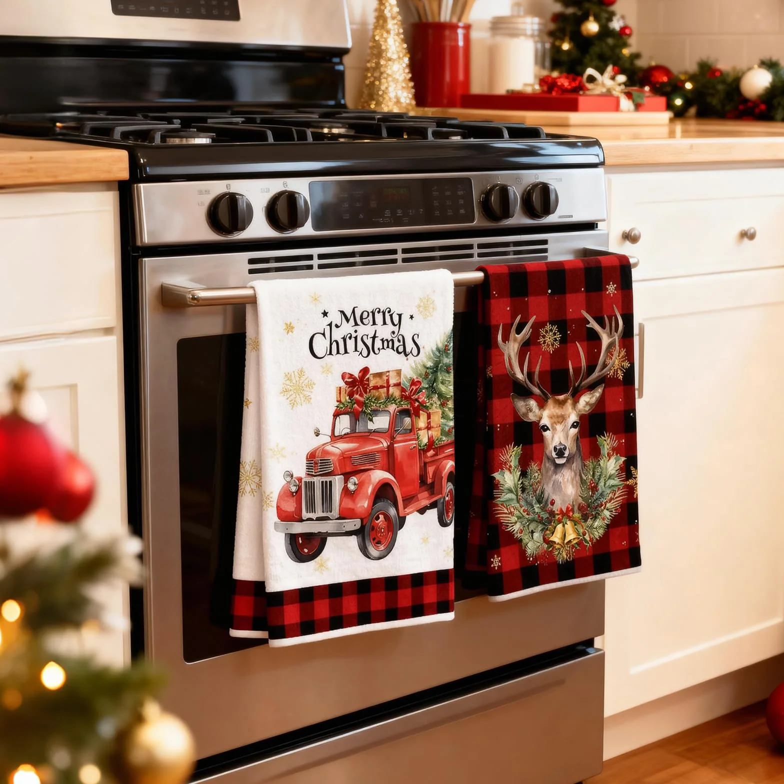 2 szt. Ściereczki kuchenne Boże Narodzenie 43 x 66 cm Ściereczki kuchenne Motyw świąteczny Kitchen Towels Decor Zima Boże Narodzenie Stół Jadalny w Domu (B)