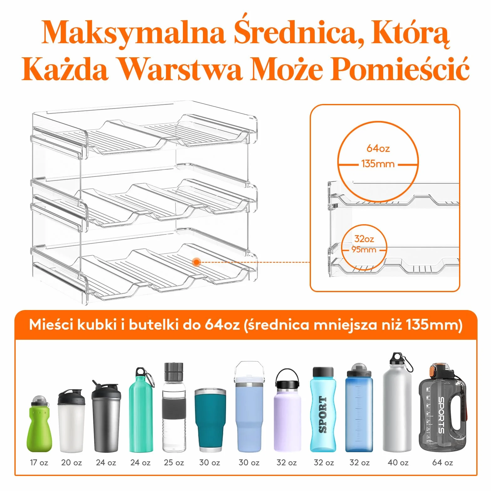 Lifewit Organizer na butelki z wodą do układania w stosy do szafki, zamrażarki, spiżarni, plastikowy, bardzo duży uchwyt na butelkę Stojak na wino na blat kuchenny, szafkę, miejsce na 8 butelek