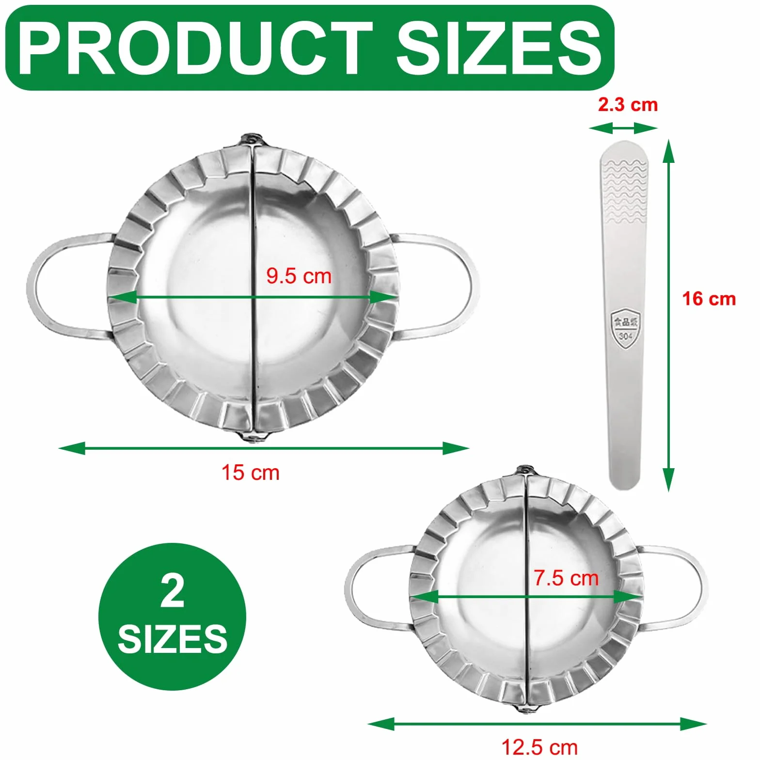 2 sztuki przyrządów do robienia pierogów ze stali nierdzewnej, łyżka do pierogów Dough Shaper, zestaw foremek do pieróg, do robienia pierogów, owijek Wontons