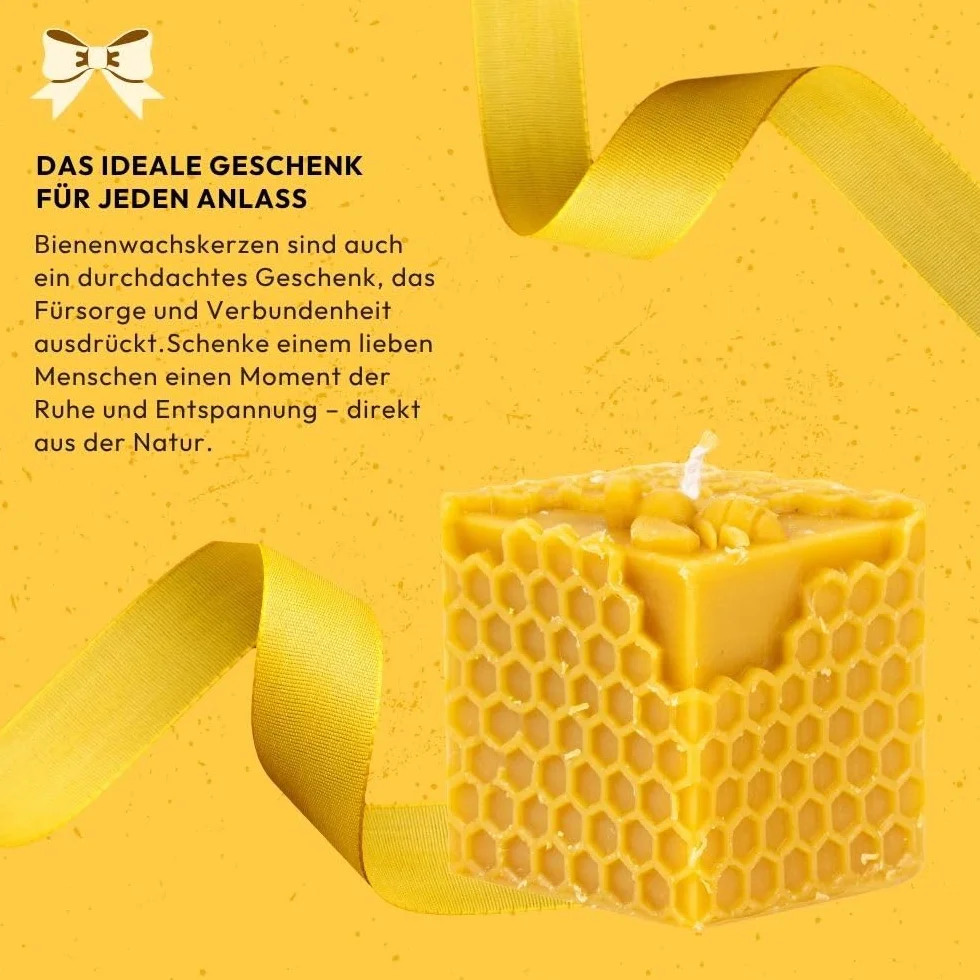 BeesWax World ręcznie wykonana – z bawełnianym knotem – 100% wosku pszczelego – dekoracyjna i trwała – różne kształty do wyboru (Pszczeli Sześcian)