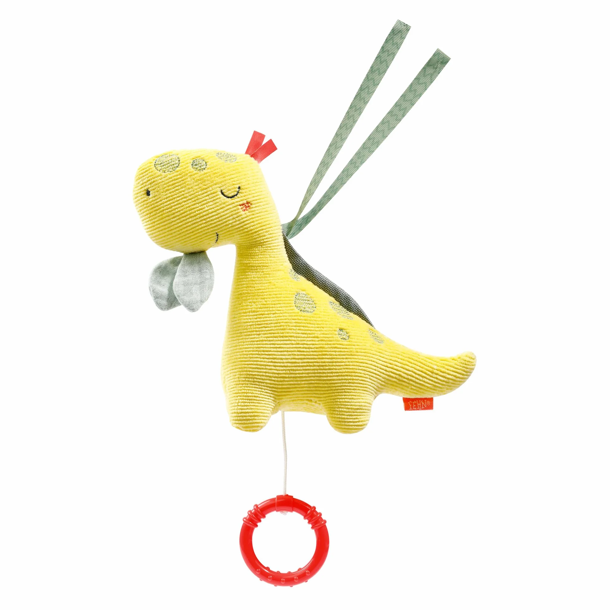 Fehn 051018 Mini-Spieluhr Dino – Kuscheltier & Einschlafhilfe: Melodie „Mozarts Wiegenlied“ beruhigt in jeder Situation – idealer Begleiter für zuhause & unterwegs – für Babys & Kleinkinder