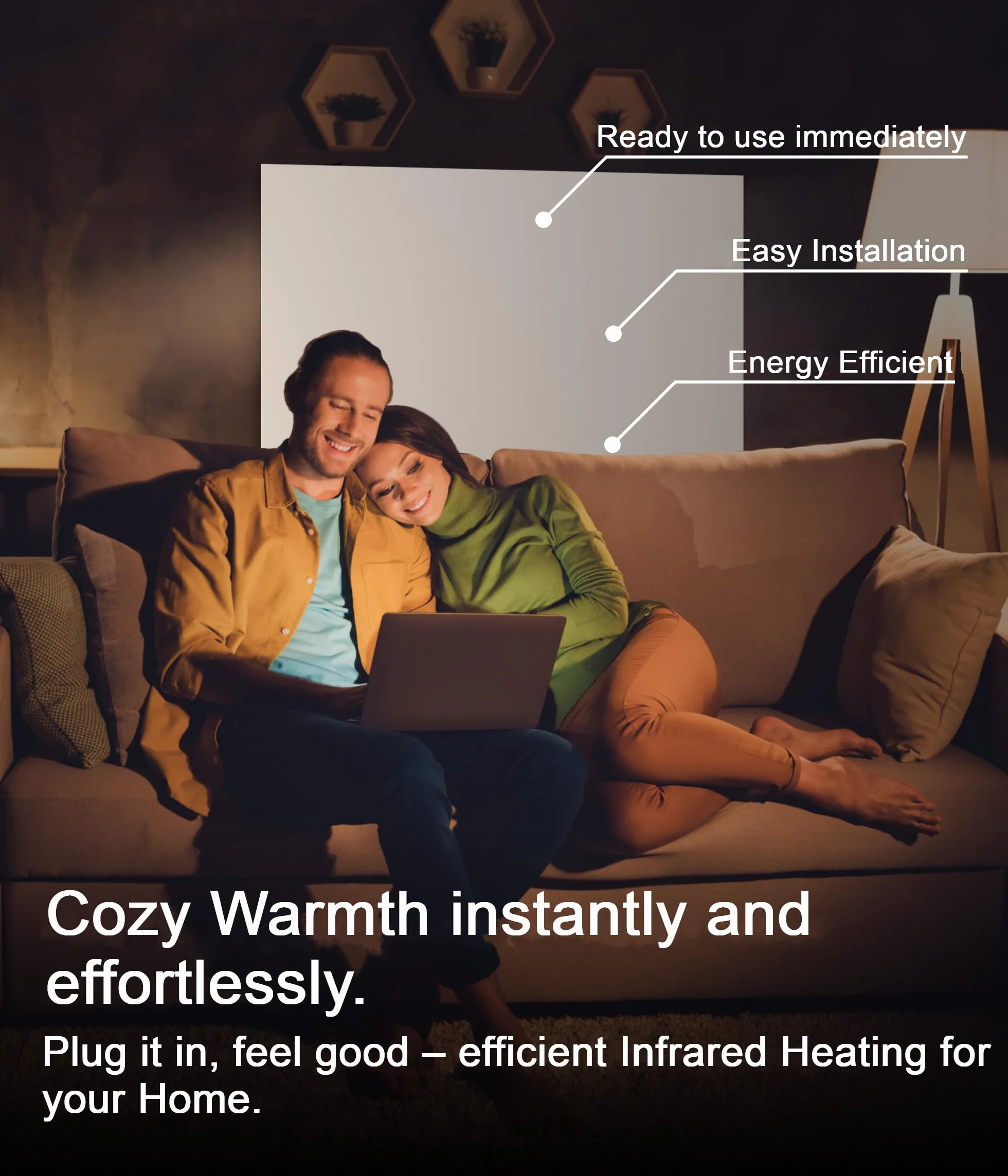 UMBRELLA® Ogrzewanie ścienne na podczerwień z termostatem, pilot zdalnego sterowania + sterowanie WiFi, grzejnik na podczerwień, montaż na ścianie, z włókna węglowego, panel na podczerwień, sterowanie