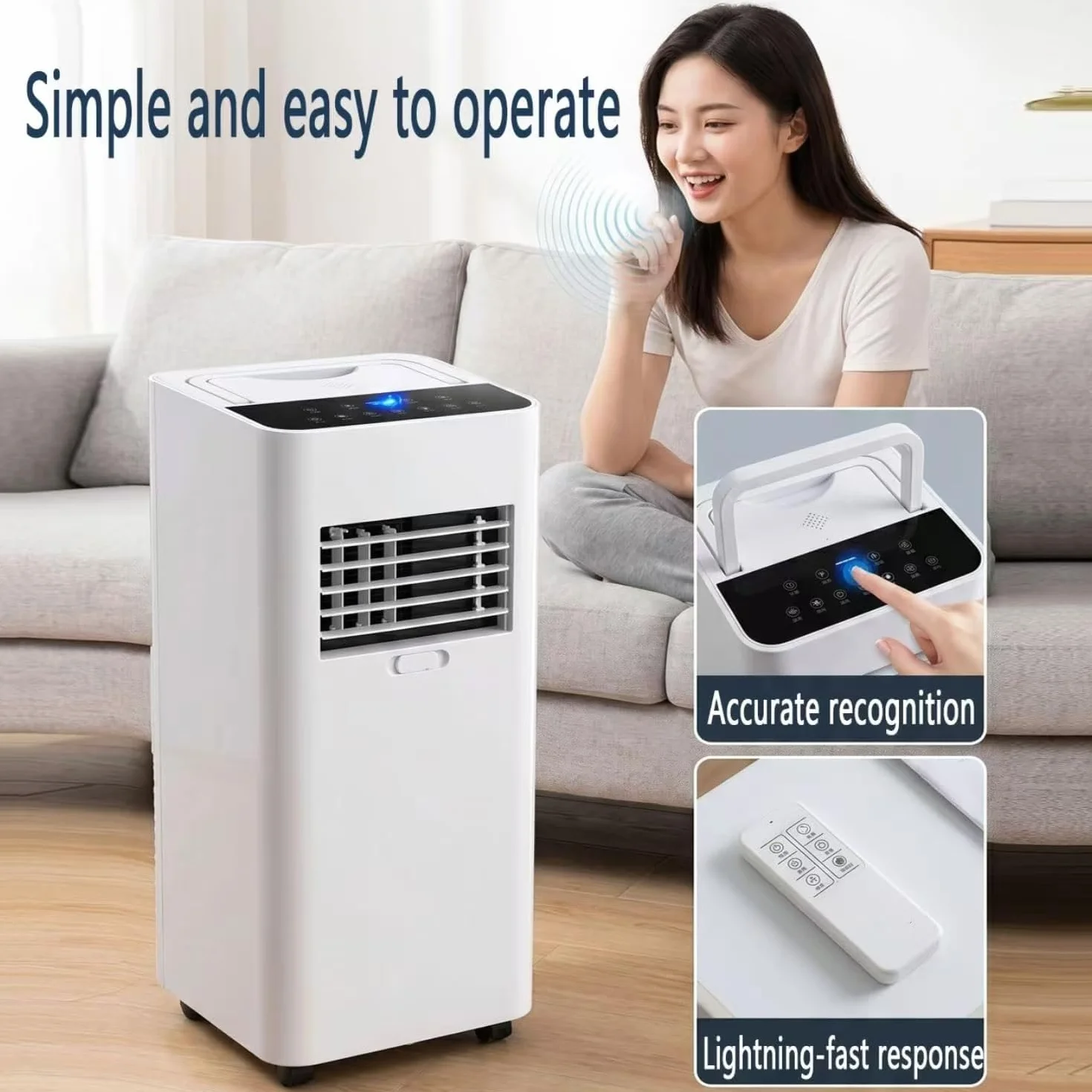14000 BTU Portable AC dla 700 Sq Ft, Cichy osuszacz i wentylator z pilotem, samodzielna jednostka chłodząca z kółkami do biura w sypialni
