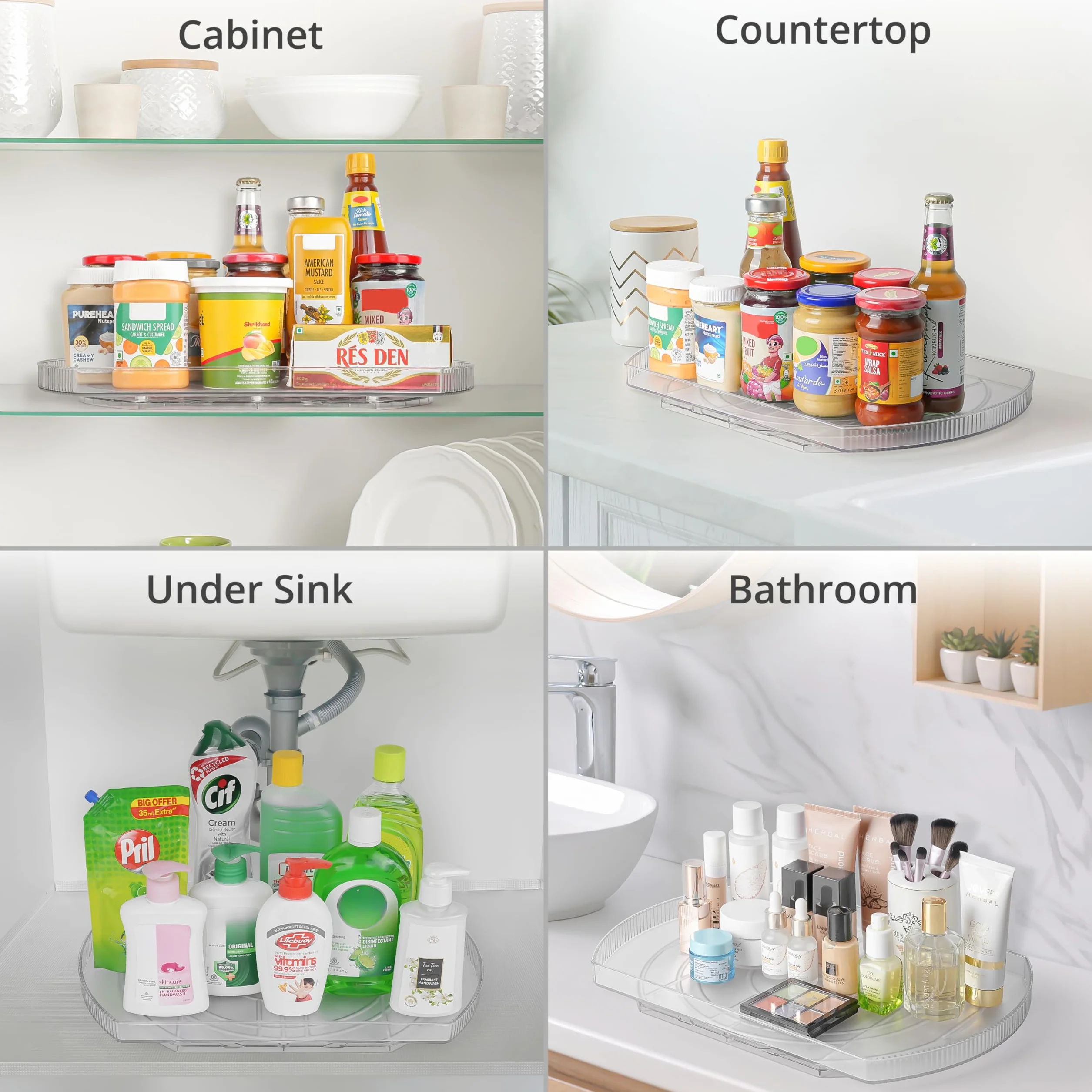 Winter Shore Plateau Tournant Frigo & Organisation Cuisine Rectangulaire - Lazy Susan Rectangle Coulissante & Tournante pour Étagères de Frigo, Placards, Plan de Travail - 42 x 28 x 3,5 cm