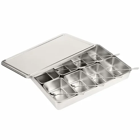 Wysokiej jakości metalowy organizer na przyprawy, 8 przegródek, srebrne pudełko do przechowywania przypraw, niezbędny pojemnik kuchenny na zioła, przyprawy i przyprawy, trwały i stylowy design