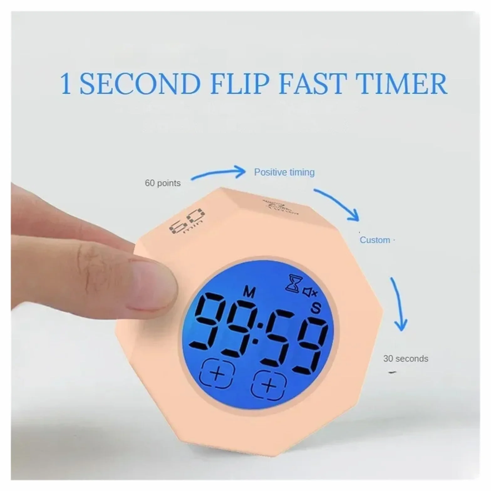 minuterka, Timer z czujnikiem grawitacji, nauka fitnessu, wizualizacja flip, zarządzanie czasem, mini cyfrowy minutnik kuchenny(White)