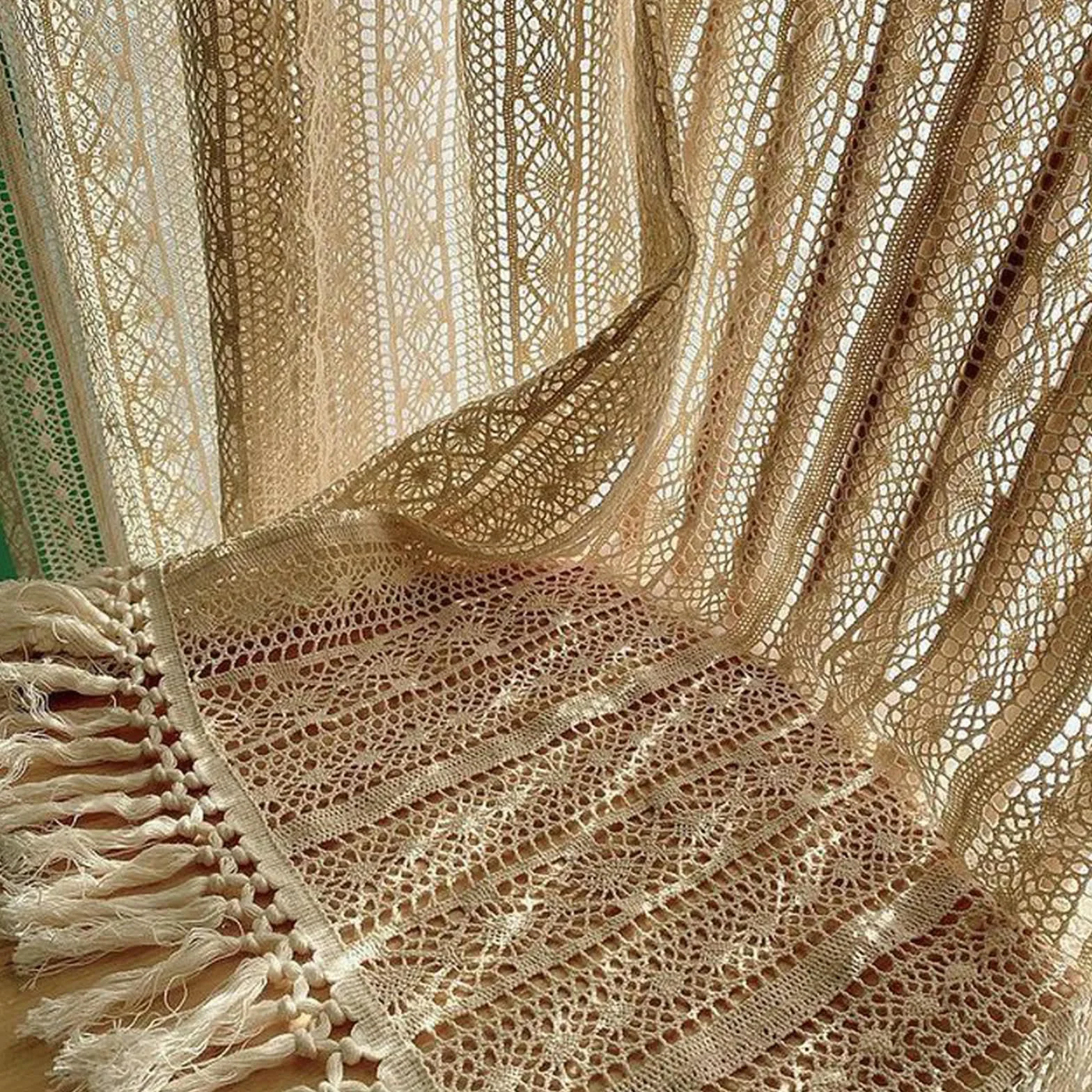 Szydełkowe bawełniane zasłony vintage dom wiejski żelazny zestaw 1 sztuka dekoracja sypialni i salonu akcesoria domowe do eleganckich wnętrz