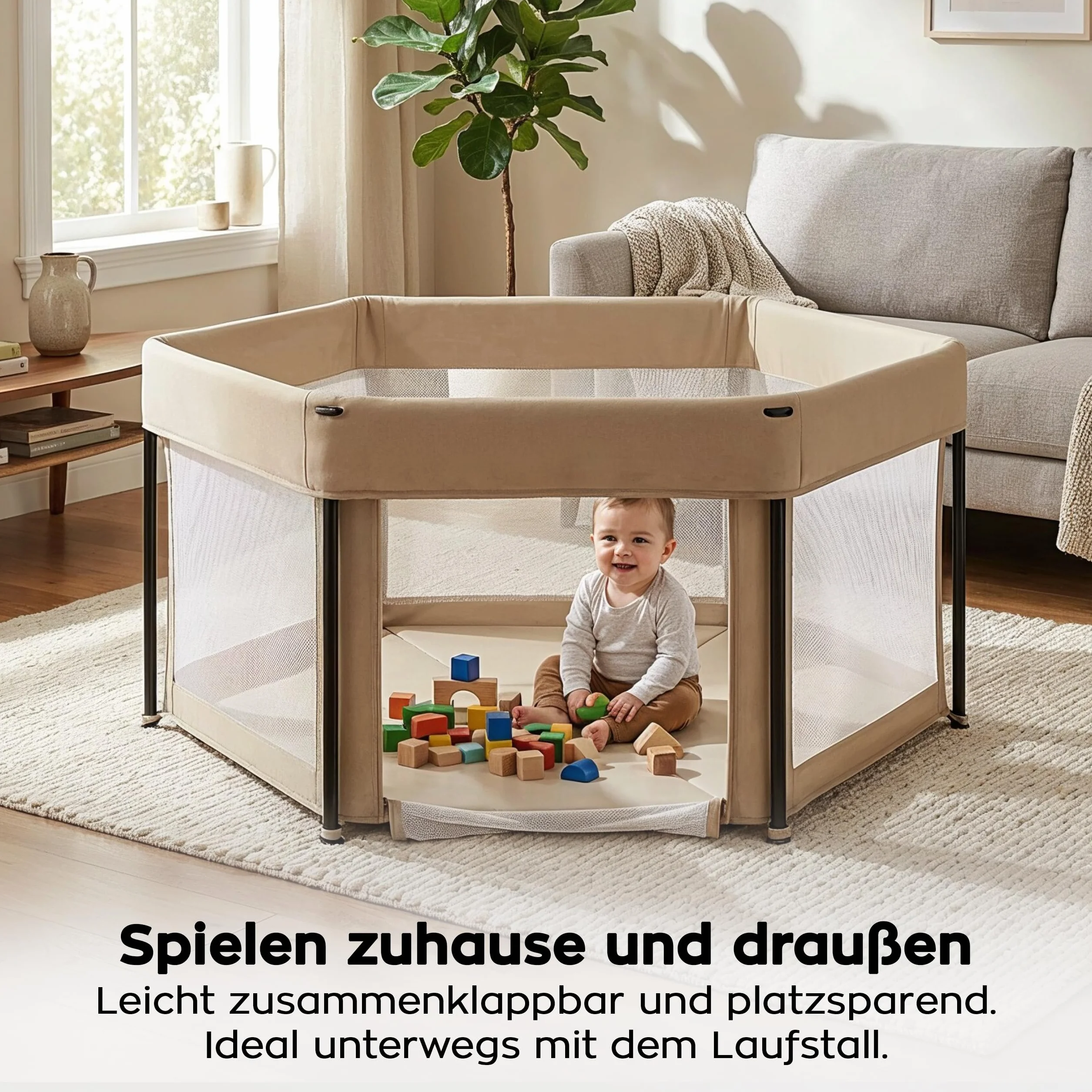 Tulano Cozy 30 Kojec podróżny dla niemowląt, składany, 125 x 66 cm, kompaktowy kojec dla dzieci z dnem, boki z siatki, drzwi z zamkiem błyskawicznym, antypoślizgowe nóżki, torba do przenoszenia, do