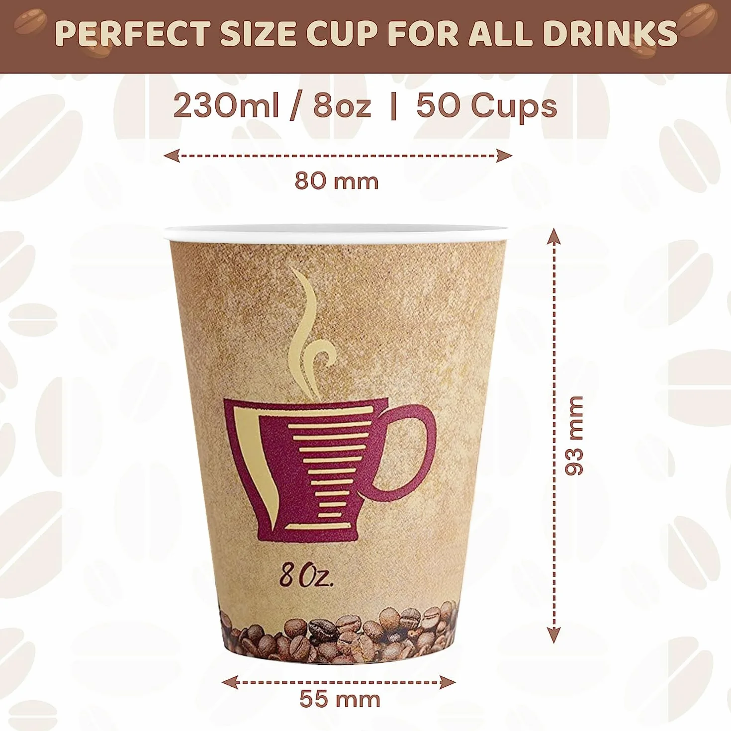 Kubki papierowe do kawy – 50-pak 236 ml Kubki papierowe – Mocne jednorazowe kubki papierowe do kawy i herbaty – Jednorazowe kubki do espresso na gorącą czekoladę, cappuccino, herbatę