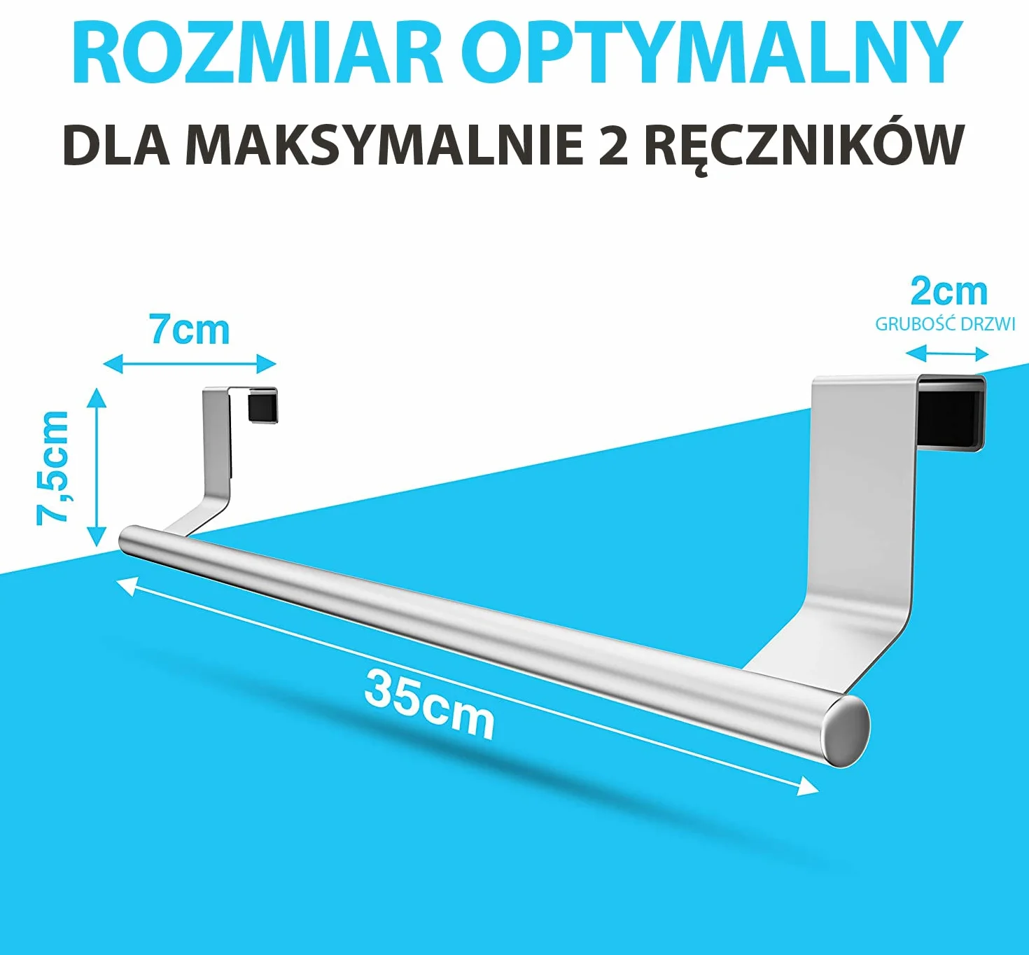 Uchwyt na ręczniki bez wiercenia 35 cm stal nierdzewna drzwi wiszące z 2 hakami