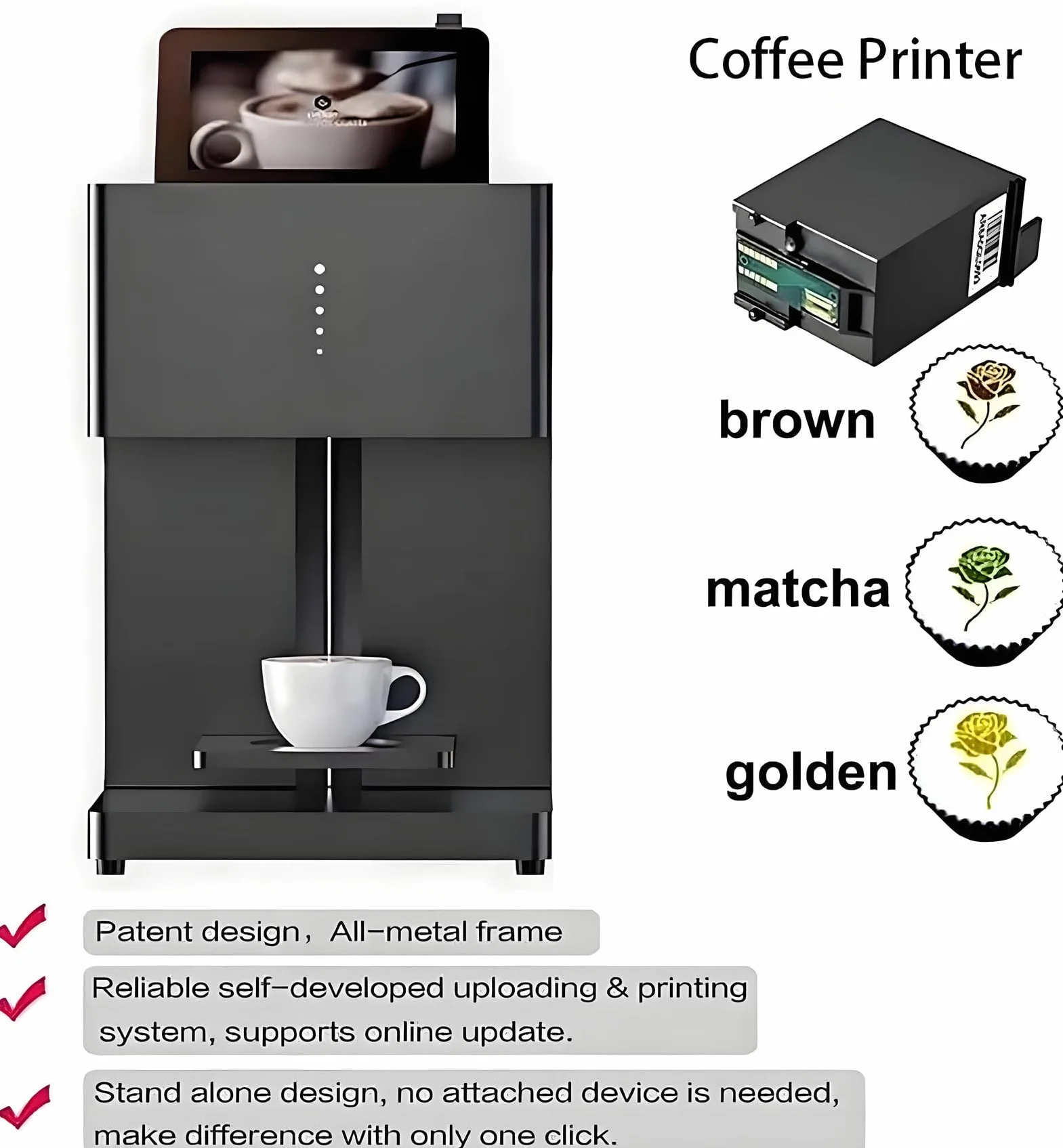 Ekspres Do Kawy Latte,Drukarka Do Latte Art 3D,Automatyczna Drukarka Do Zdjęć Jedzenia,Kolorowy Druk Wi-Fi,Ekran Dotykowy,Do Kawiarni,Cukierni,Cukierni Z Deserami,Herbatą Mleczną I Cukierni Black