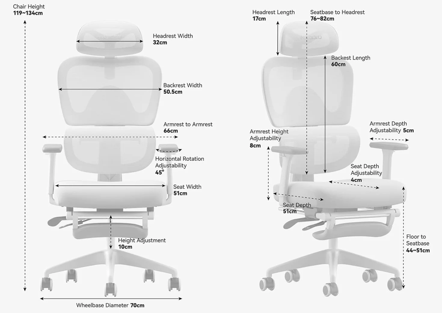 MUSSO E600SE Ergonomiczne krzesło biurowe, 3-poziomowe podparcie lędźwiowe, 3D regulowany podłokietnik, zagłówek z podnóżkiem