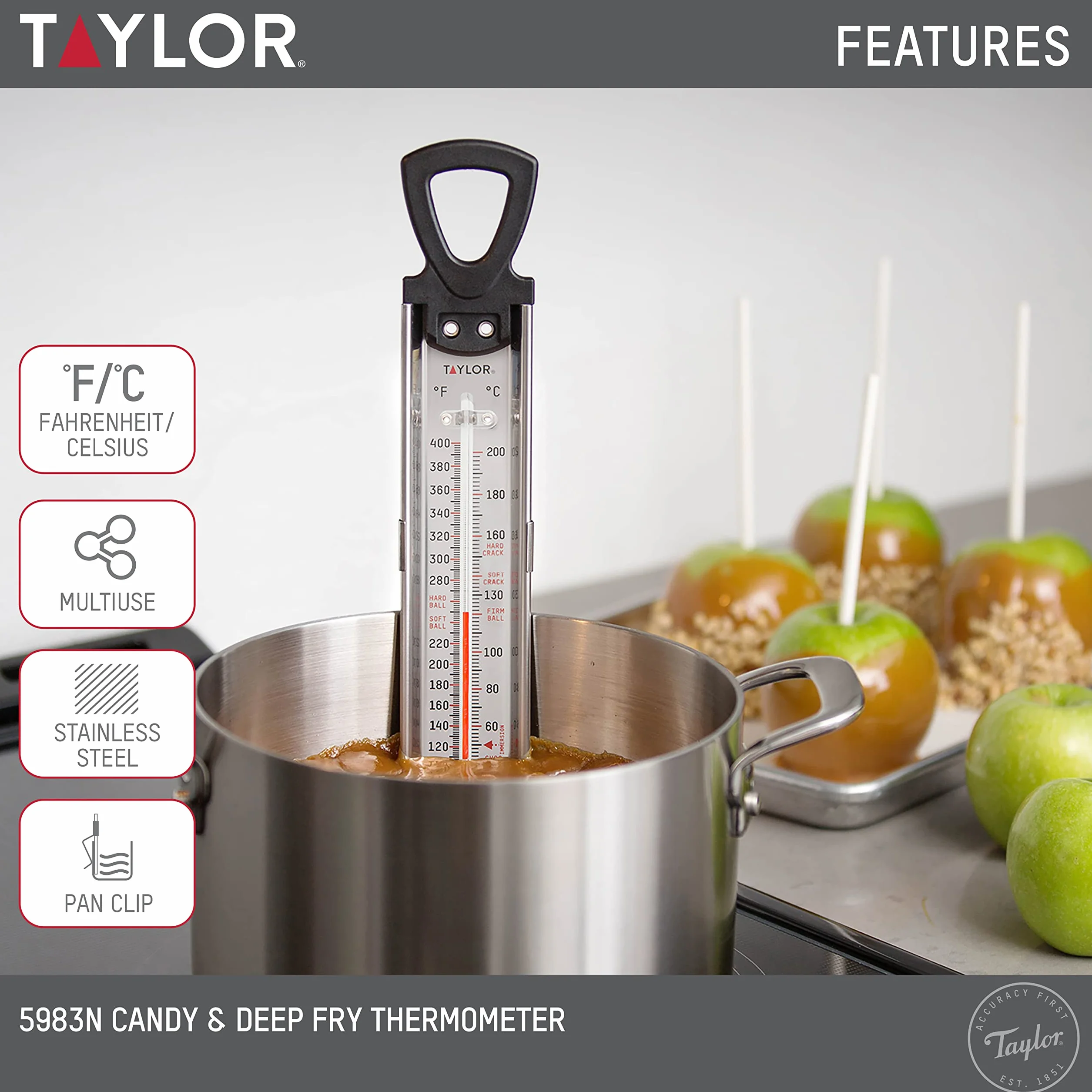Taylor Precision Products Candy/Deep Fry Stainless Steel Thermometer