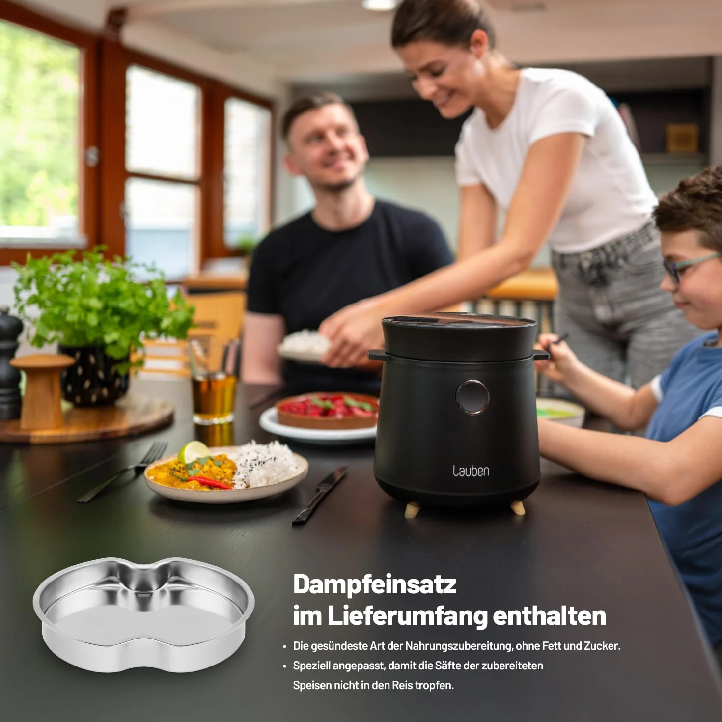 Lauben Wielofunkcyjny ryż Cooker 1500BW, wielofunkcyjny przyrząd do gotowania ryżu, 350 W, 1,5 l, cyfrowy wyświetlacz, 9 programów, powłoka nieprzywierająca, ochrona temperatury, opóźnienie