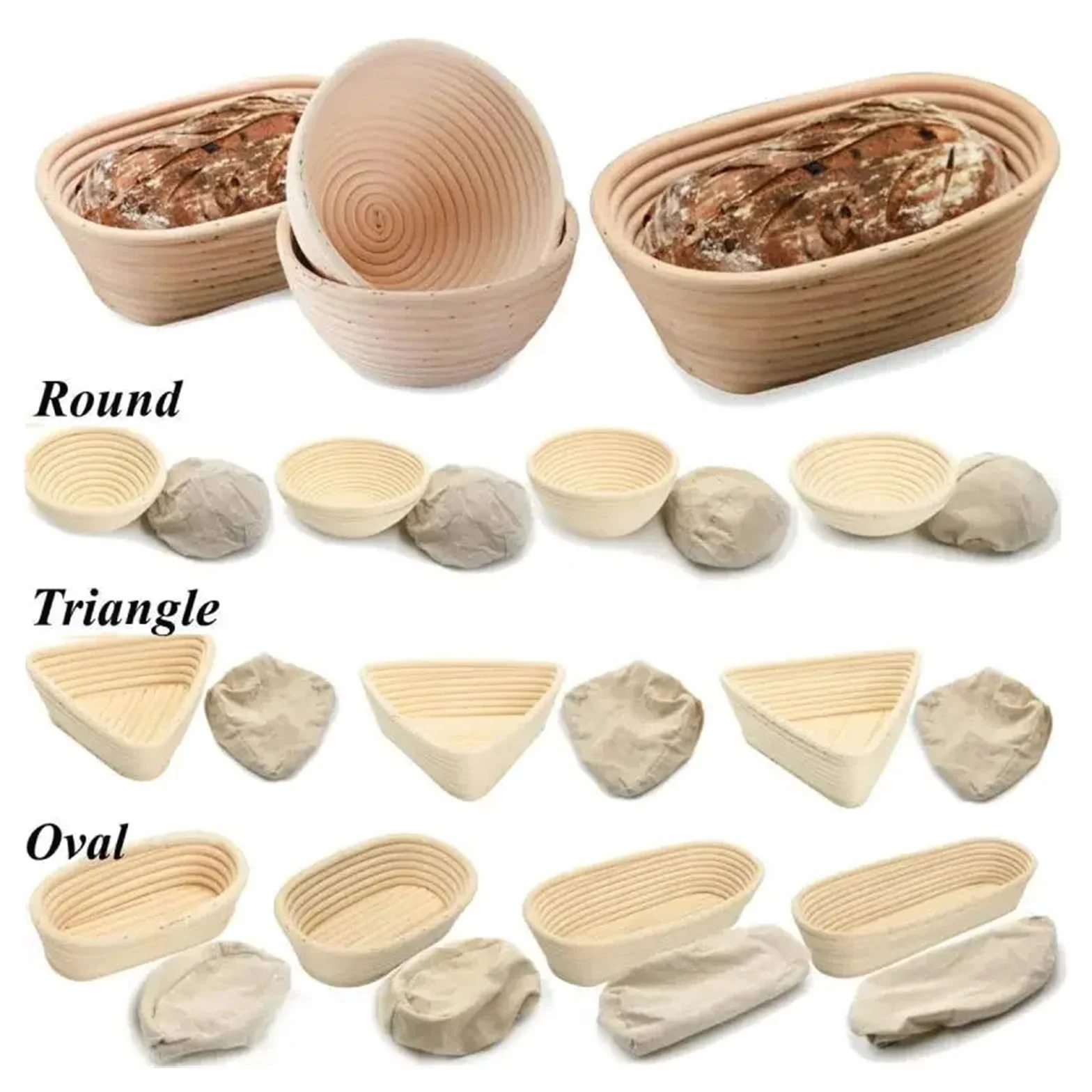 1 szt. Owalny/kołowy/trójkątny koszyk na chleb z rattanu i wikliny do fermentacji ciasta, narzędzie kuchenne chleba(Oval 21x15x8cm)