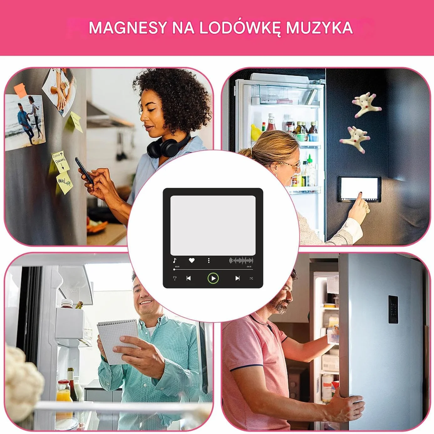 Music Refrigerator Magnets, Acrylic Song Plate, Decorative Handmade Magnetic Photo Plate Keepsake 3.94×3.94in for Metal Door Home or Dorm Room Use, Black
