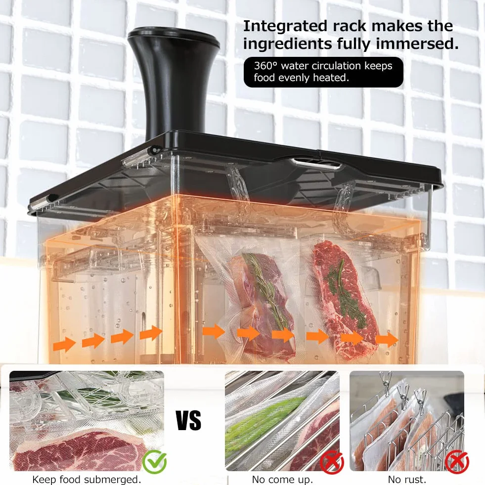 Pojemnik Sous Vide 11 L Kompletny Zestaw do Sous Vide z Pokrywą i Rackiem Trwały Akcesoria do Sous Vide Odporny na Wysokie Temperatury bez BPA Kompatybilny ze Różnych Marek Cyrkulatora Zanurzenie