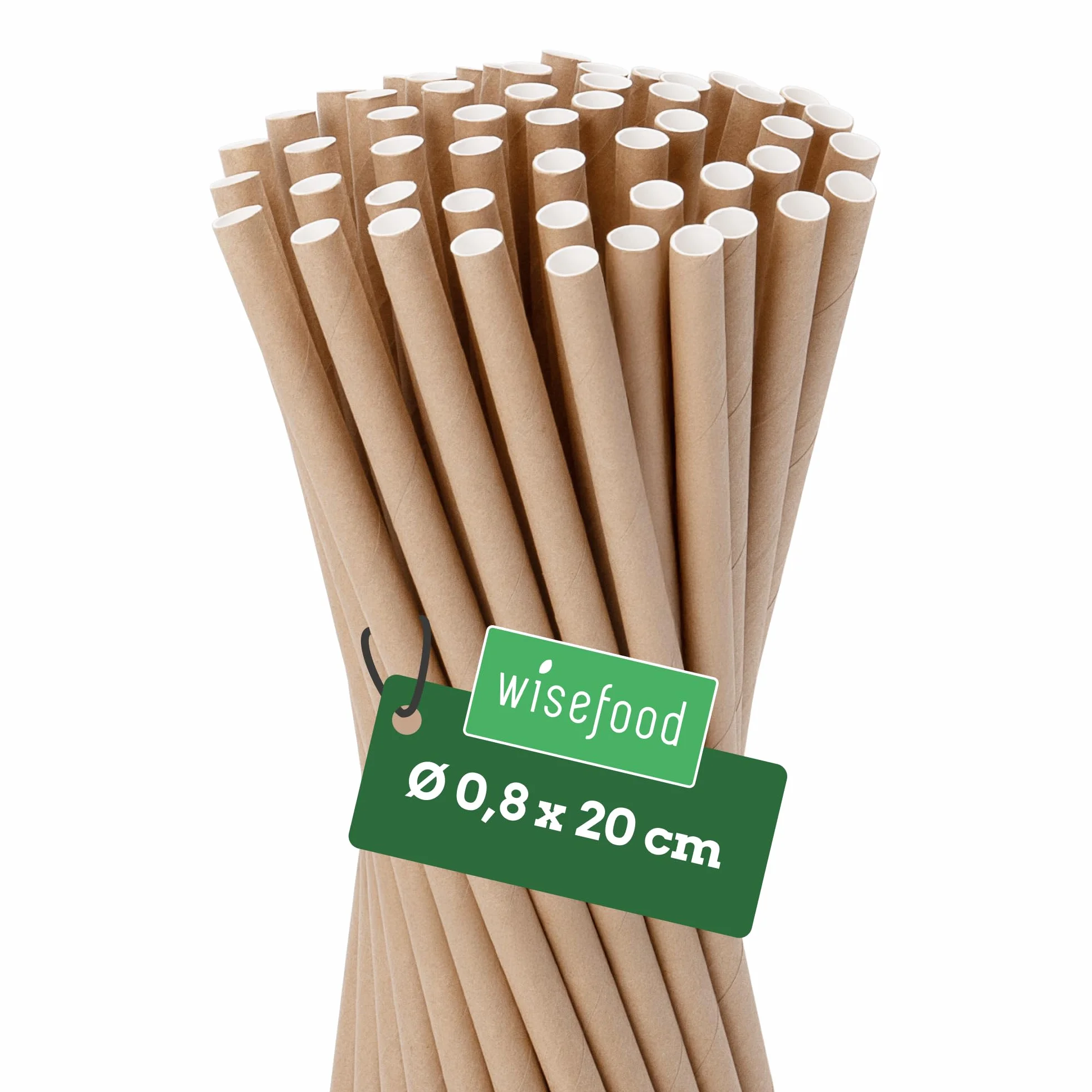 Wisefood Słomki papierowe [20 cm Ø 8] dekoracja na imprezę [brązowe] alternatywne słomki bez plastiku, na urodziny, wesele, "zrób to sam", 100 szt., do koktajli, napojów, coli, napojów energetycznych